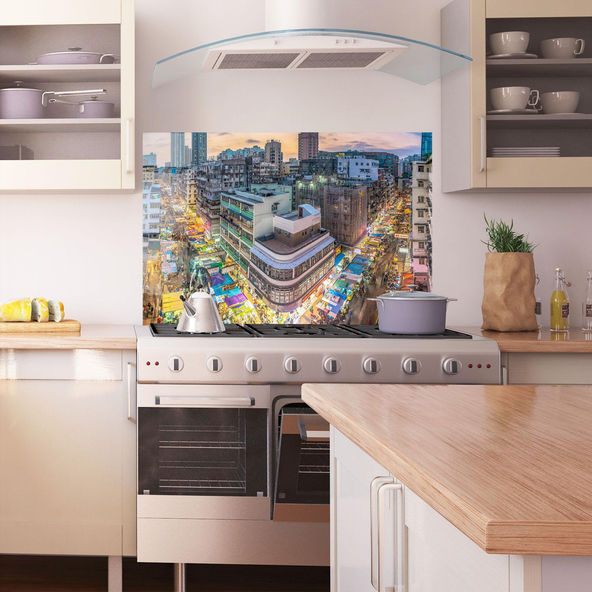 Panou Sticla Bucatarie Colorful Building mockup 1