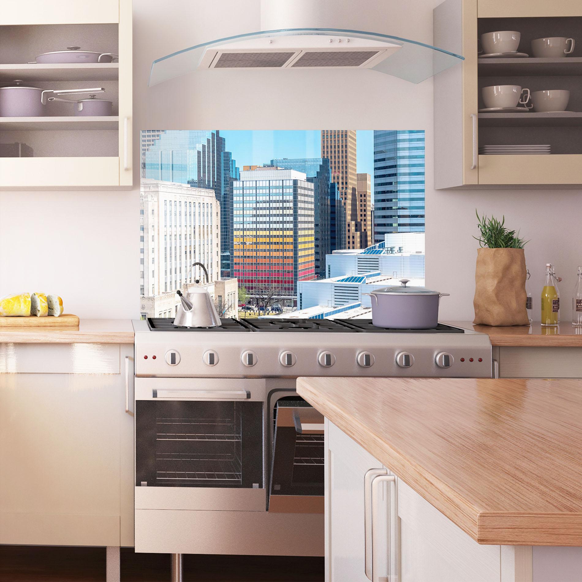 Panou Sticla Bucatarie Colorful Urban Building mockup 1