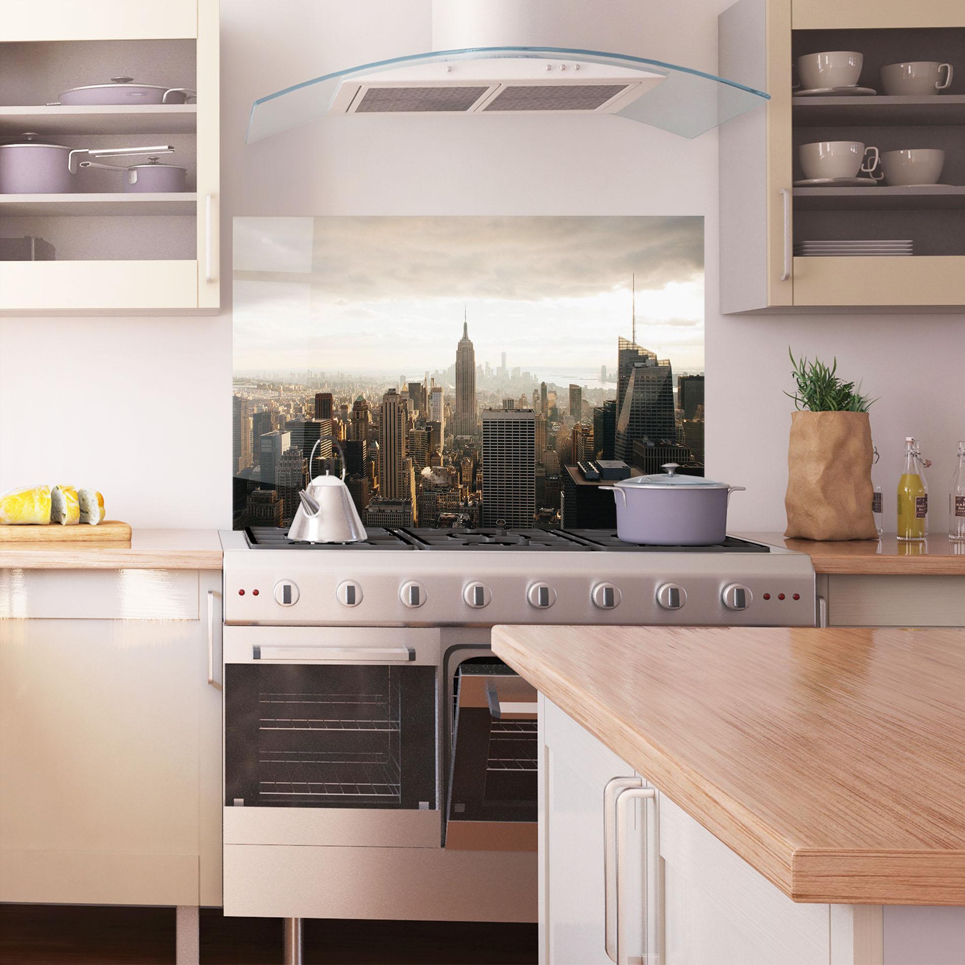 Panou Sticla Bucatarie Grey Cloud Buildings mockup 1