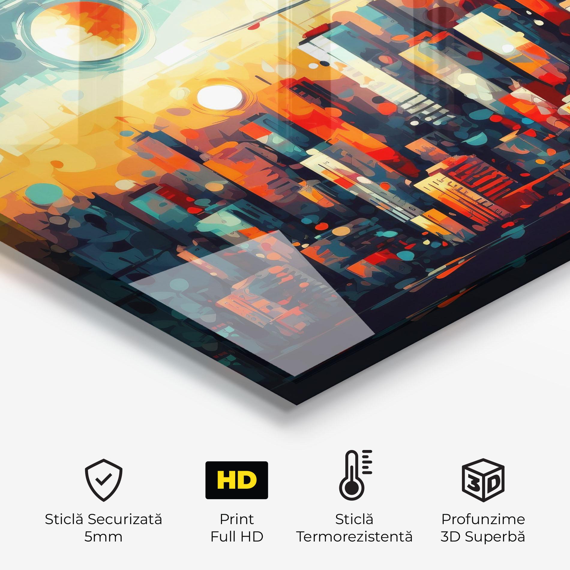 Panou Sticla Bucatarie Colorful City Painting mockup 2