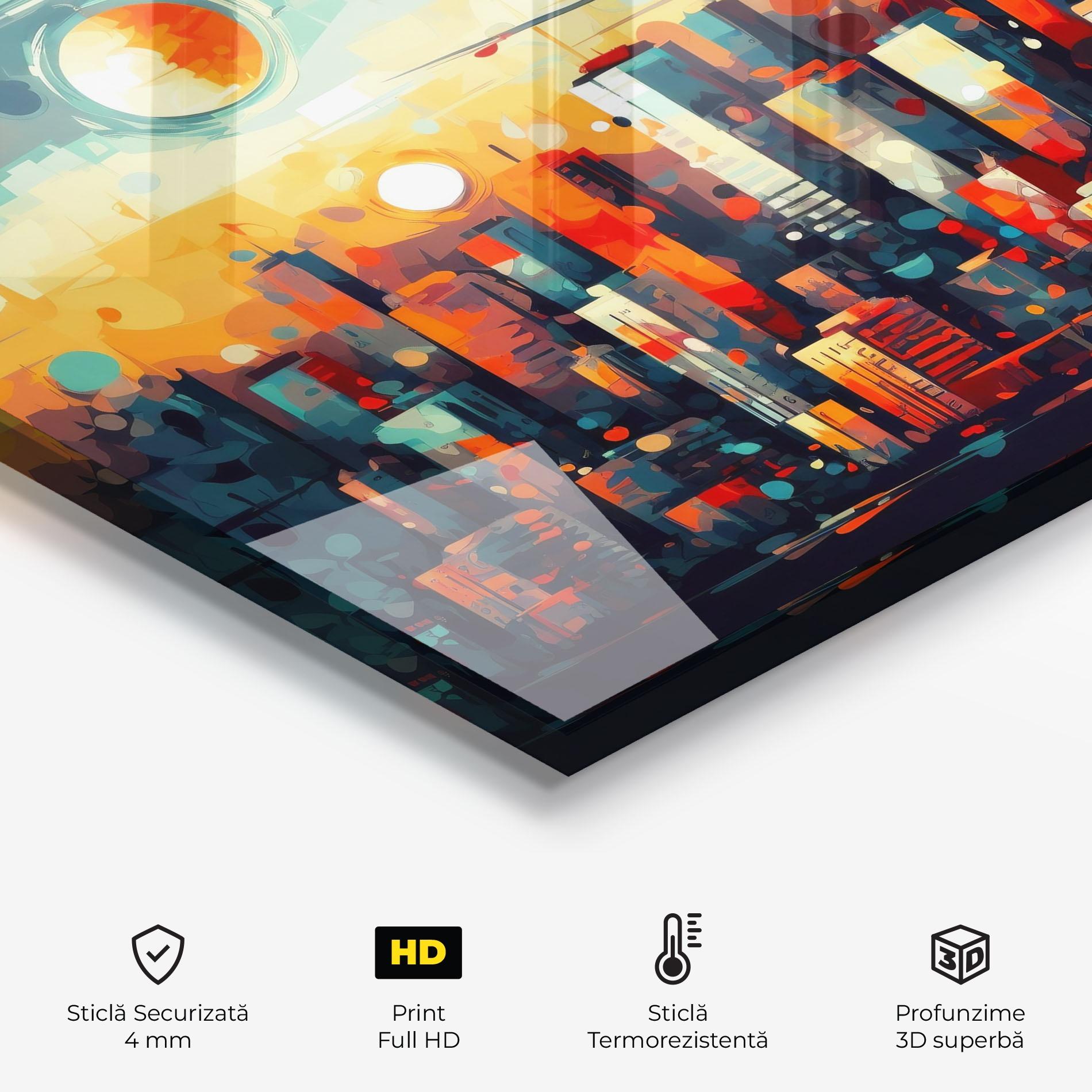 Panou Sticla Bucatarie Colorful City Painting mockup 2