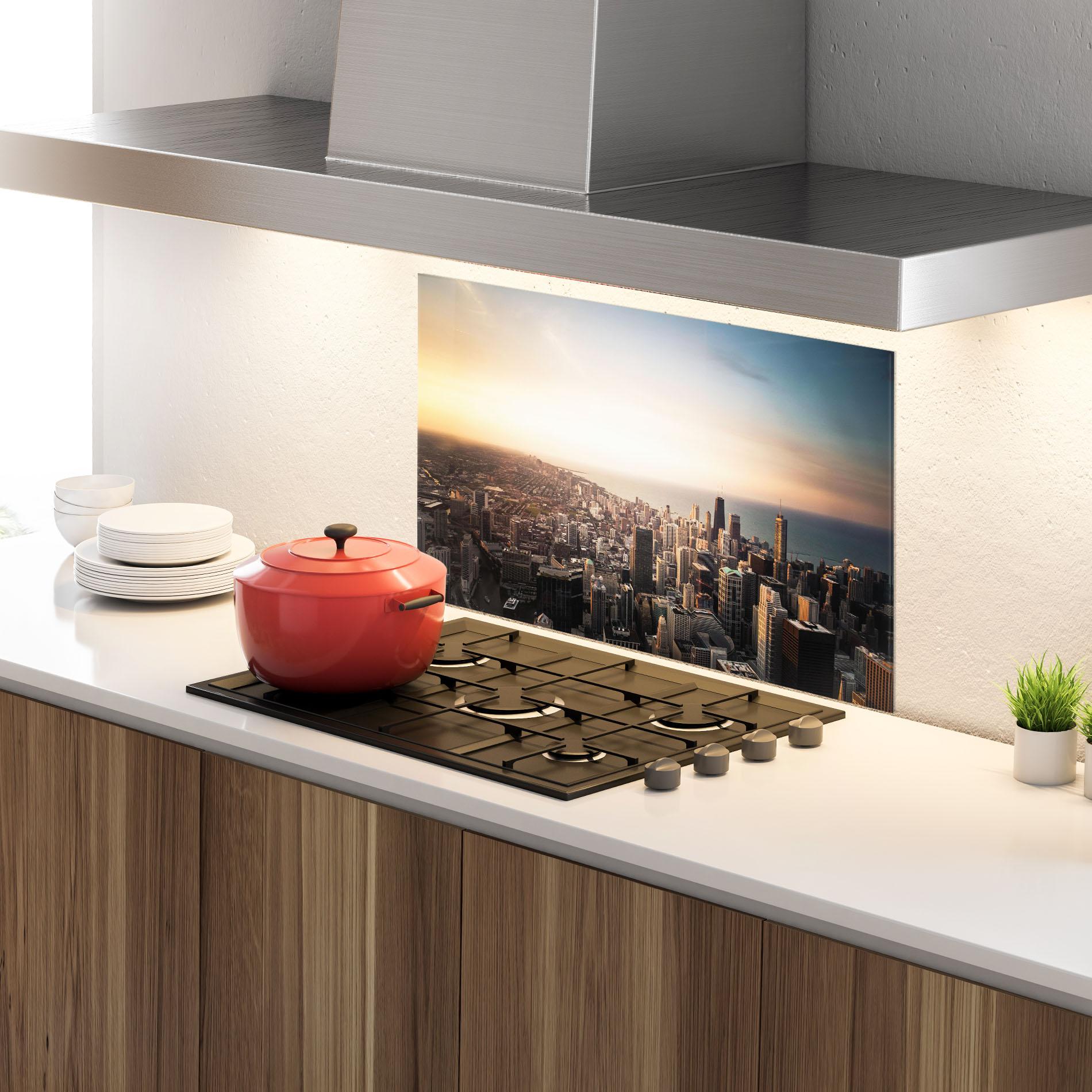 Panou Sticla Bucatarie City Buildings mockup 4