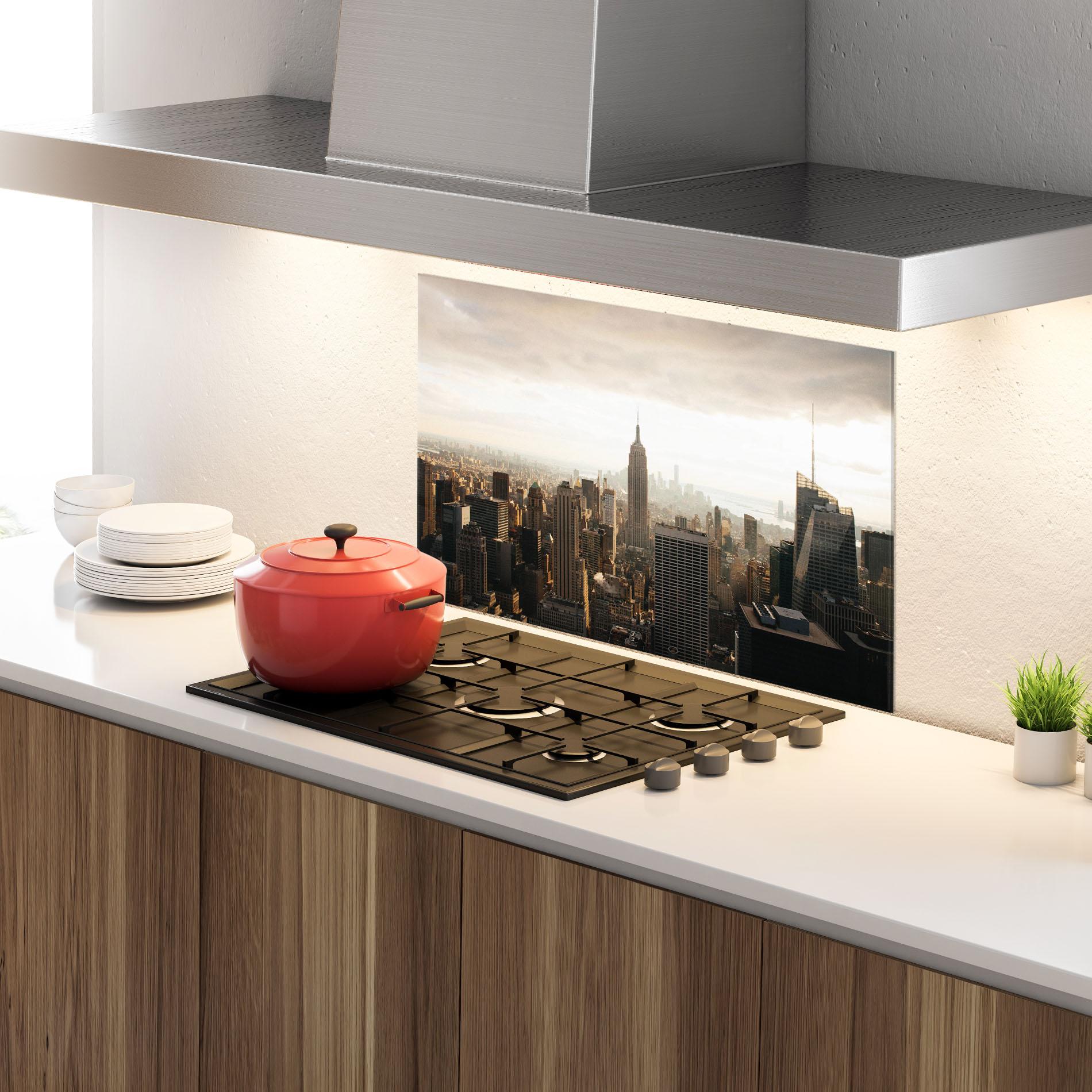 Panou Sticla Bucatarie Grey Cloud Buildings mockup 4