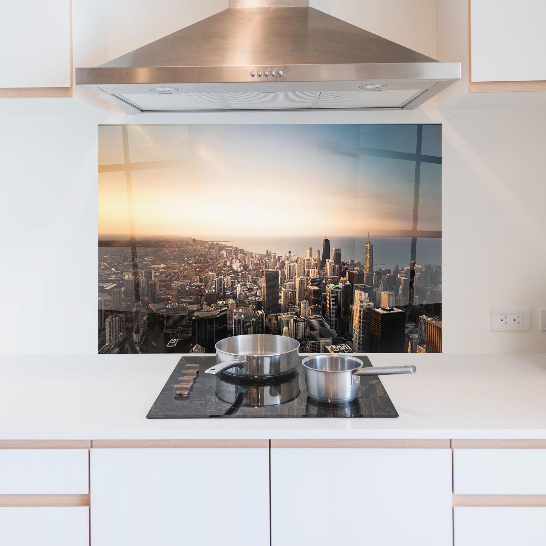 Panou Sticla Bucatarie City Buildings mockup 5