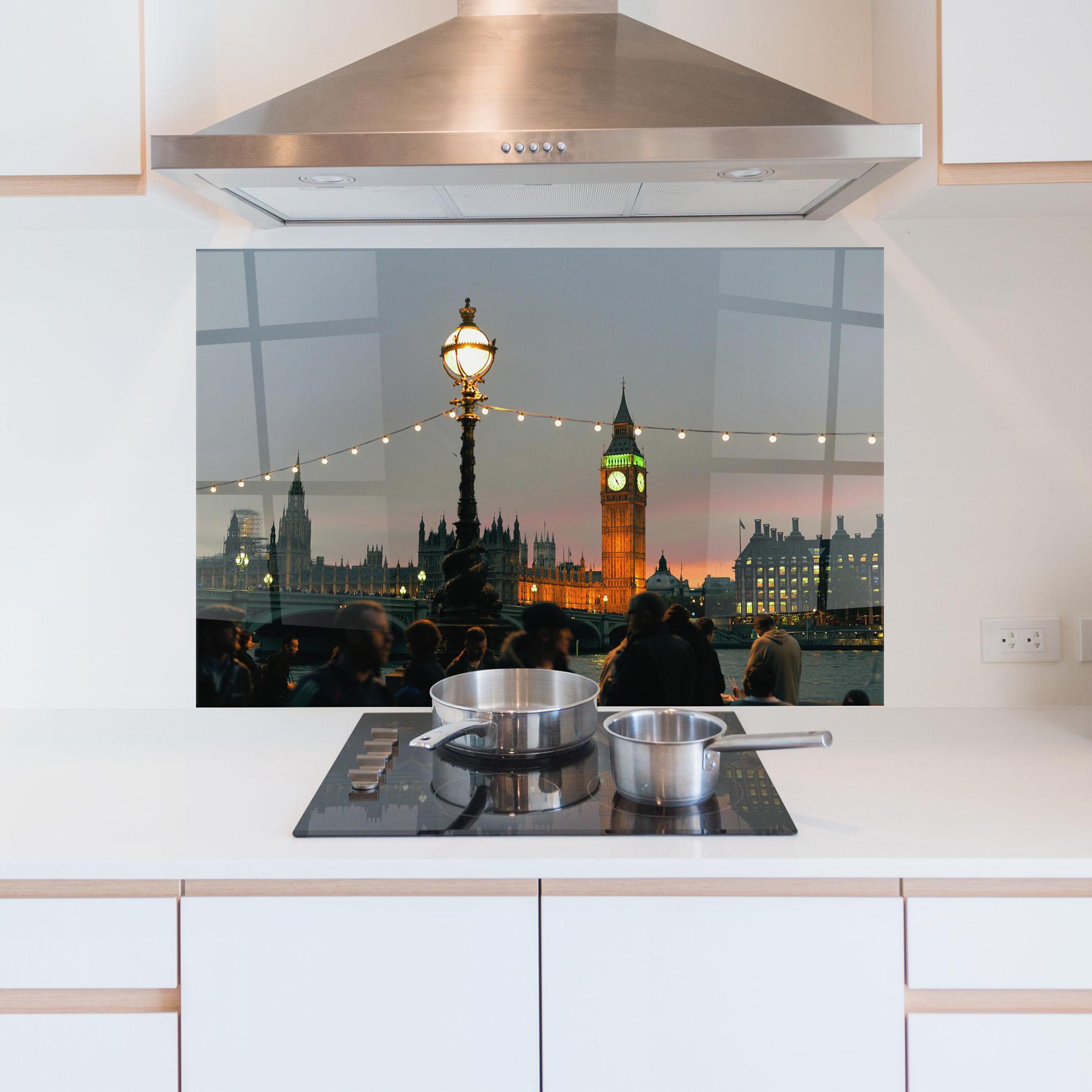 Panou Sticla Bucatarie Clock Lights mockup 5