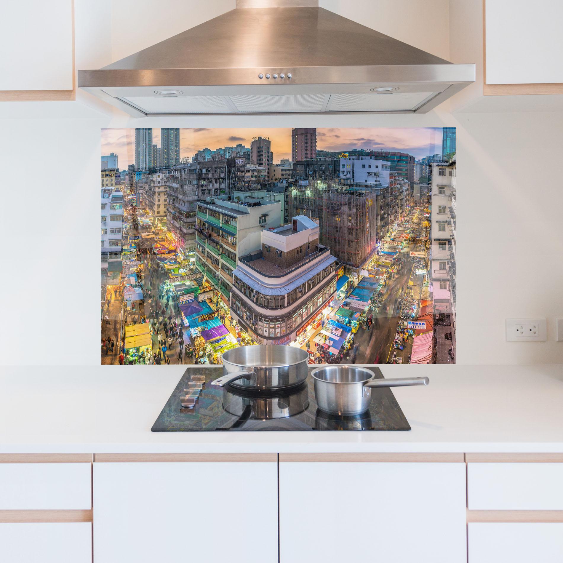 Panou Sticla Bucatarie Colorful Building mockup 5