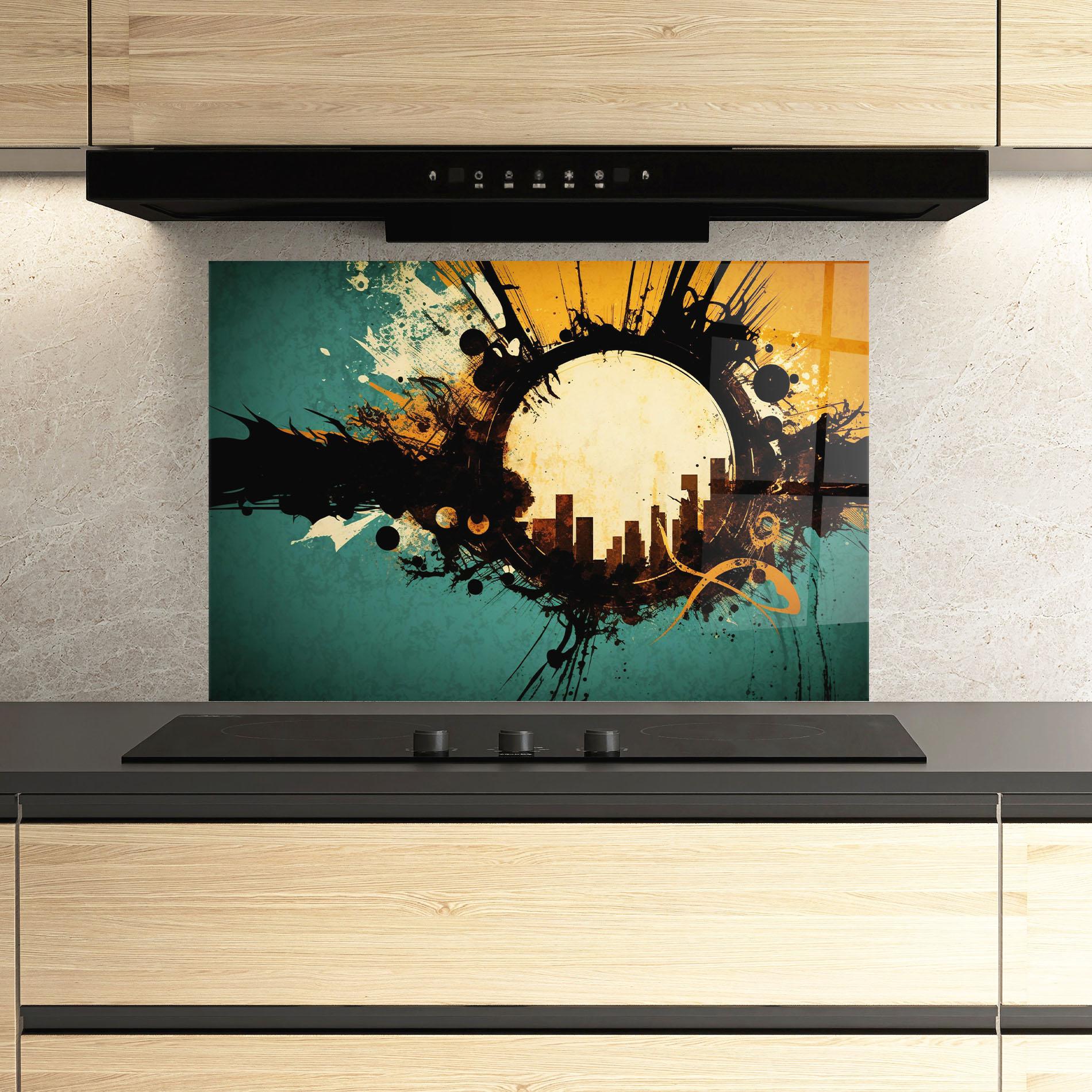 Panou Sticla Bucatarie Abstract Circle City mockup 3