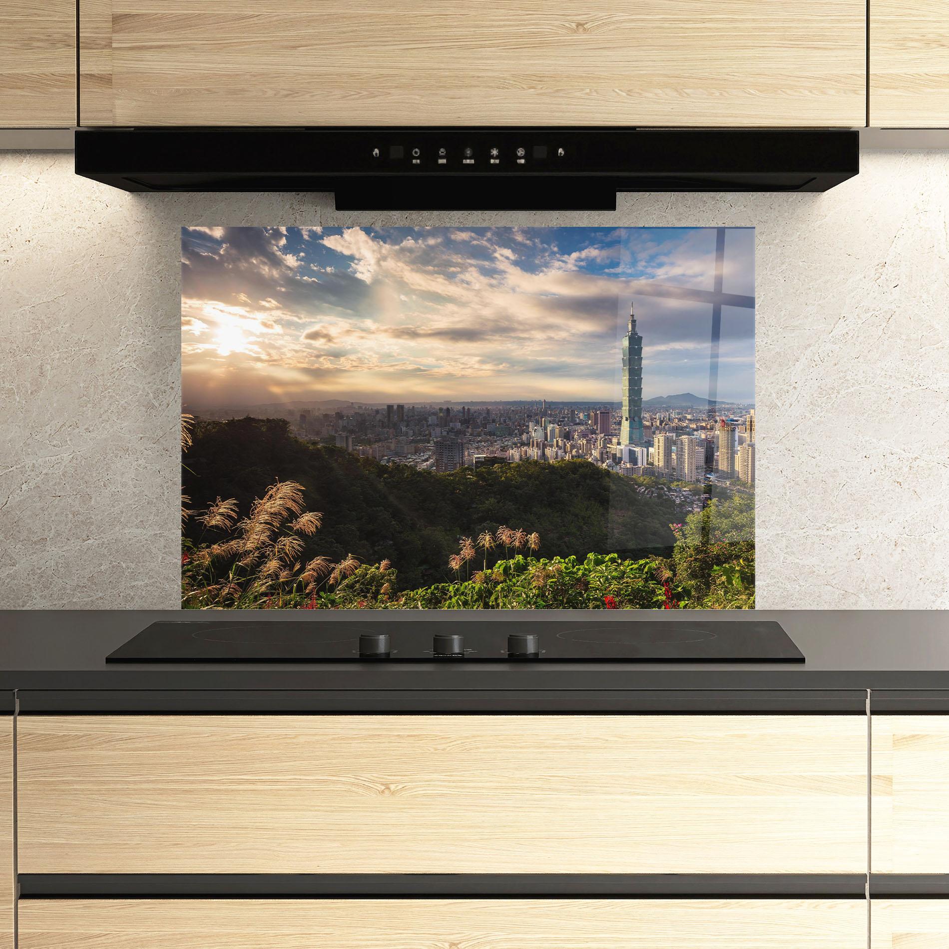 Panou Sticla Bucatarie Big Building Daylight mockup 3