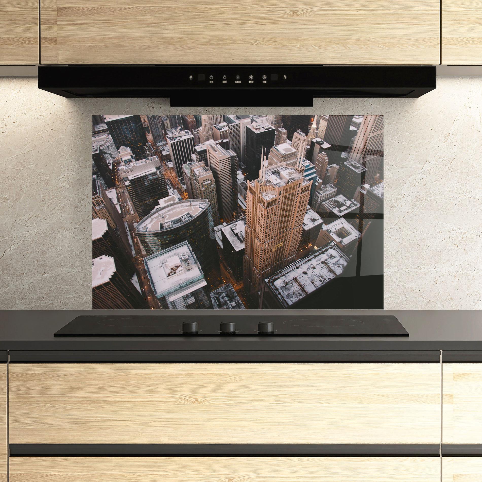 Panou Sticla Bucatarie Brown Tall Building mockup 3