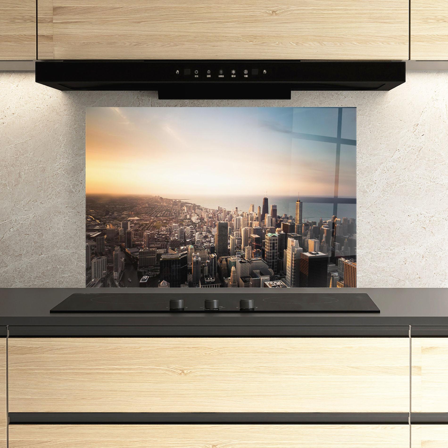 Panou Sticla Bucatarie City Buildings mockup 3