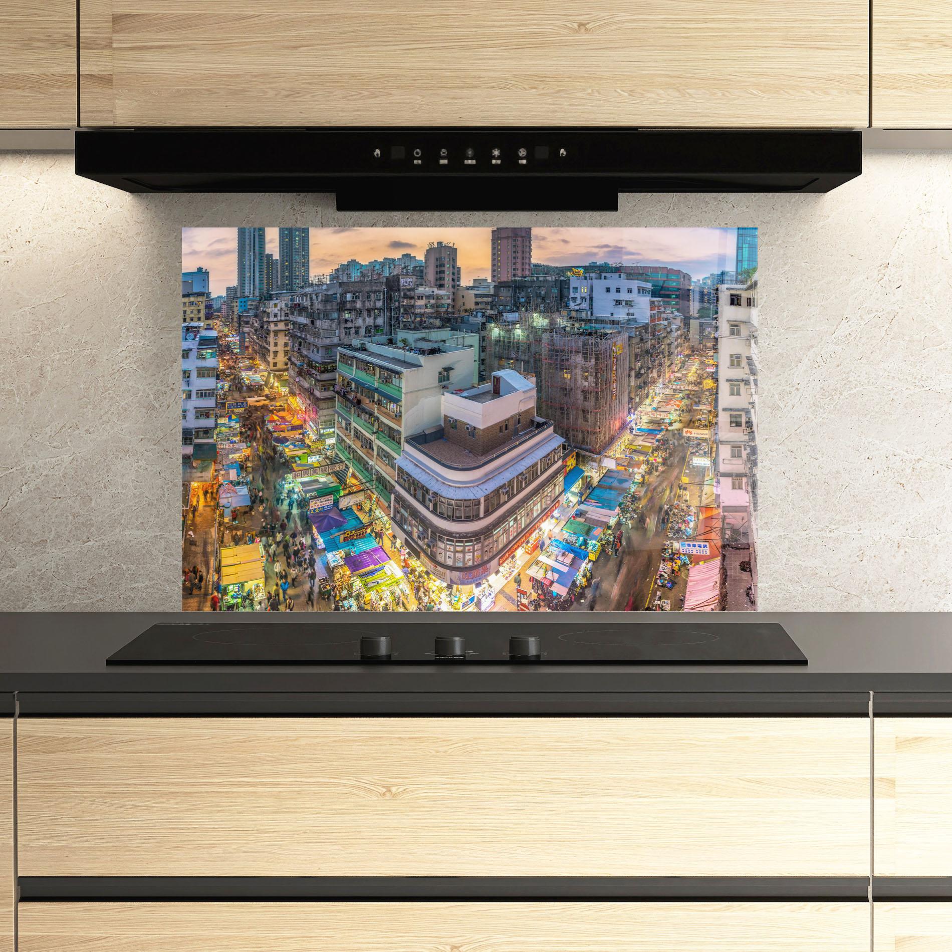 Panou Sticla Bucatarie Colorful Building mockup 3