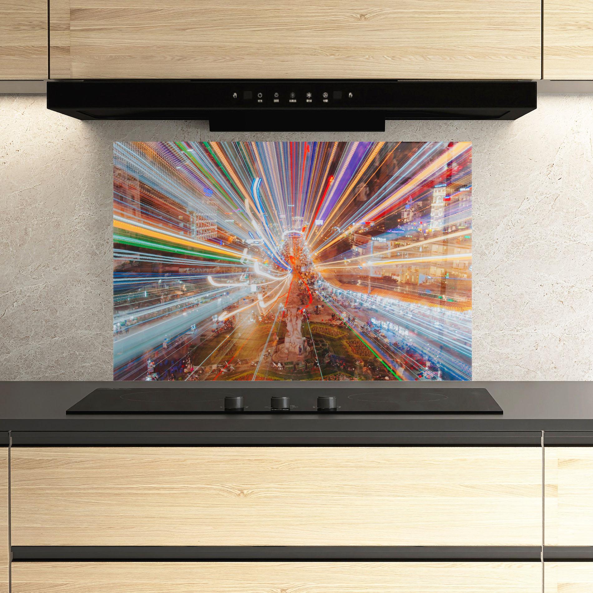 Panou Sticla Bucatarie Colorful Light City mockup 3