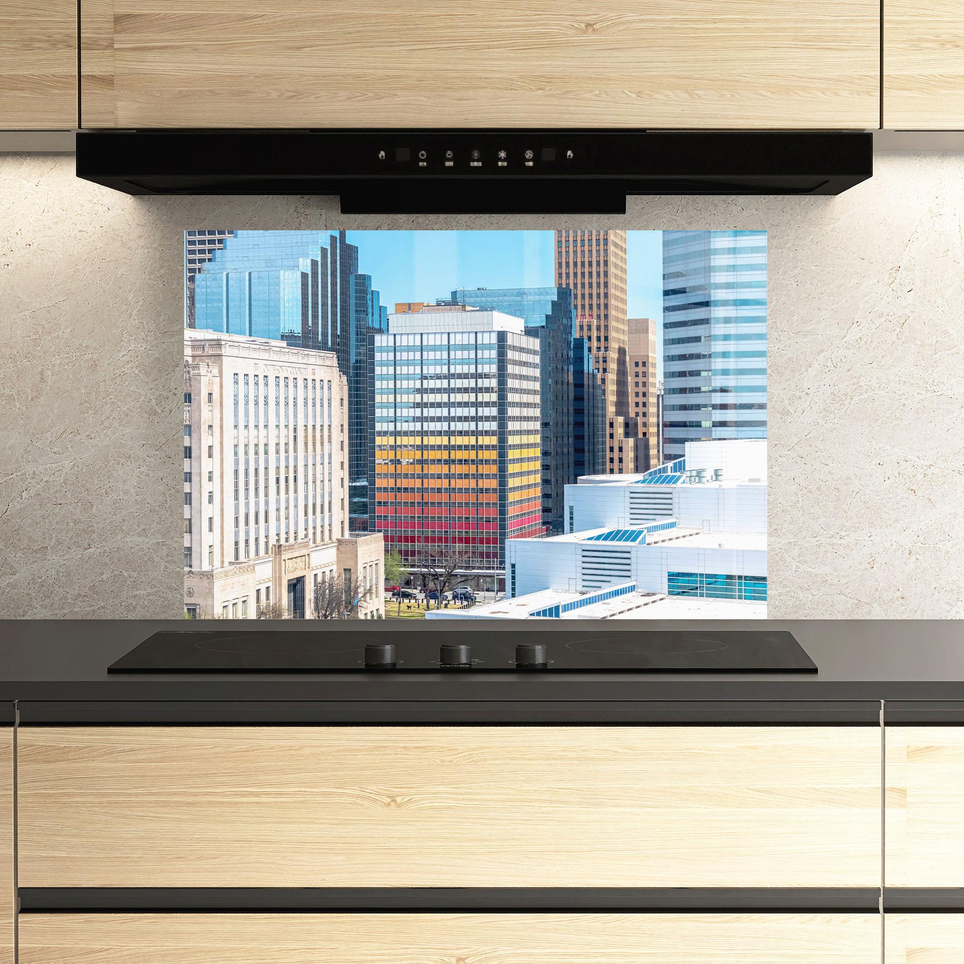 Panou Sticla Bucatarie Colorful Urban Building mockup 3