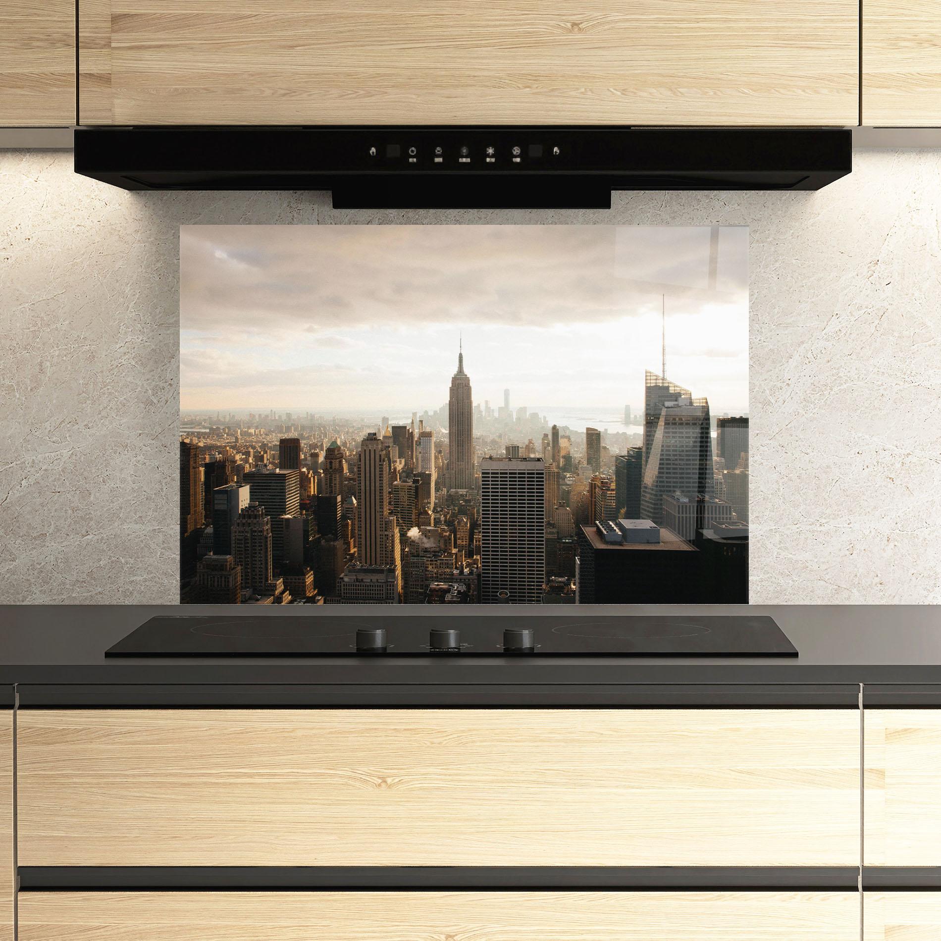 Panou Sticla Bucatarie Grey Cloud Buildings mockup 3