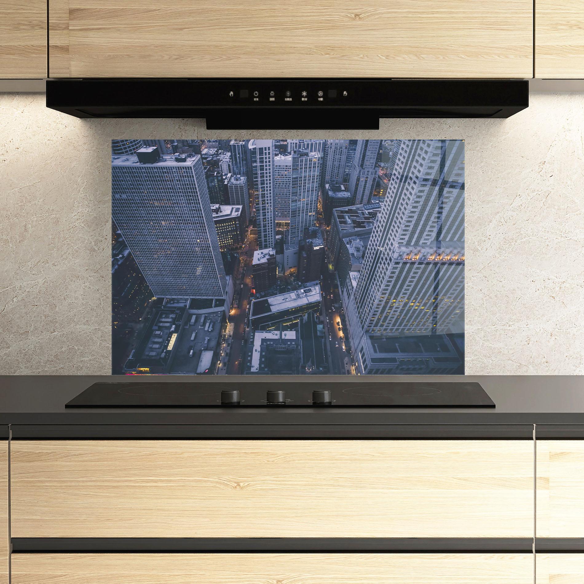 Panou Sticla Bucatarie Tall Buildings View mockup 3