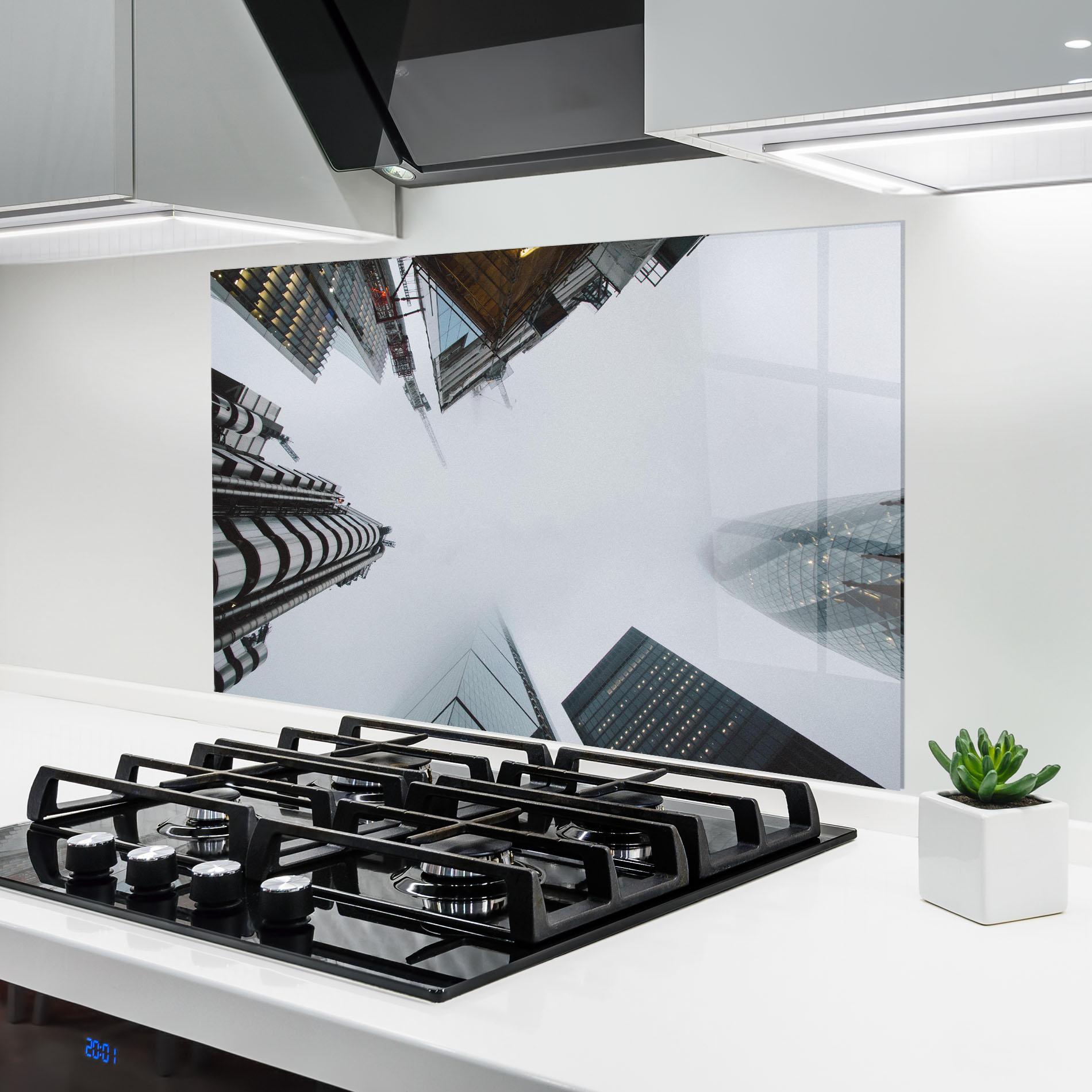 Panou Sticla Bucatarie Foggy Sky Tower mockup 6