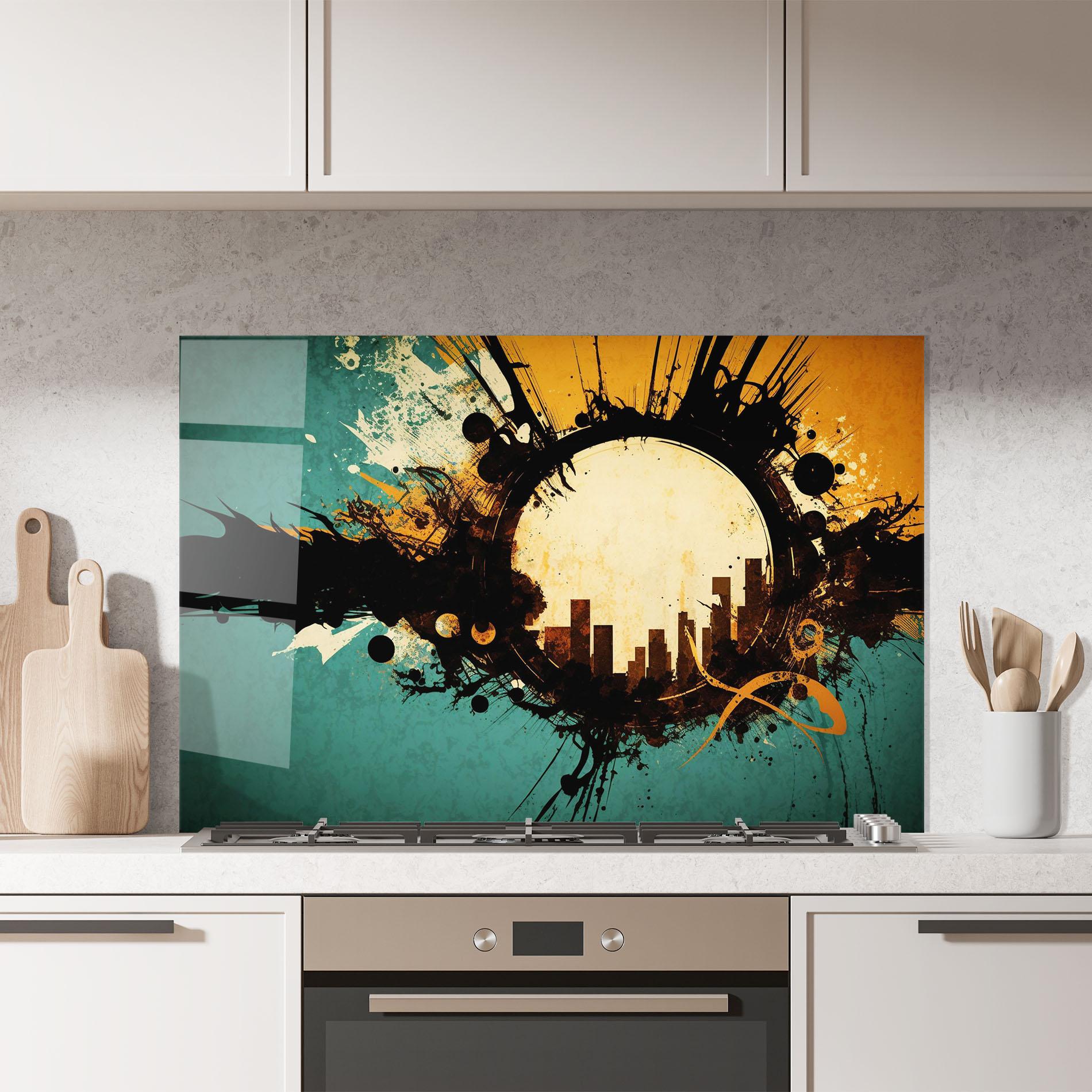 Panou Sticla Bucatarie Abstract Circle City mockup 7