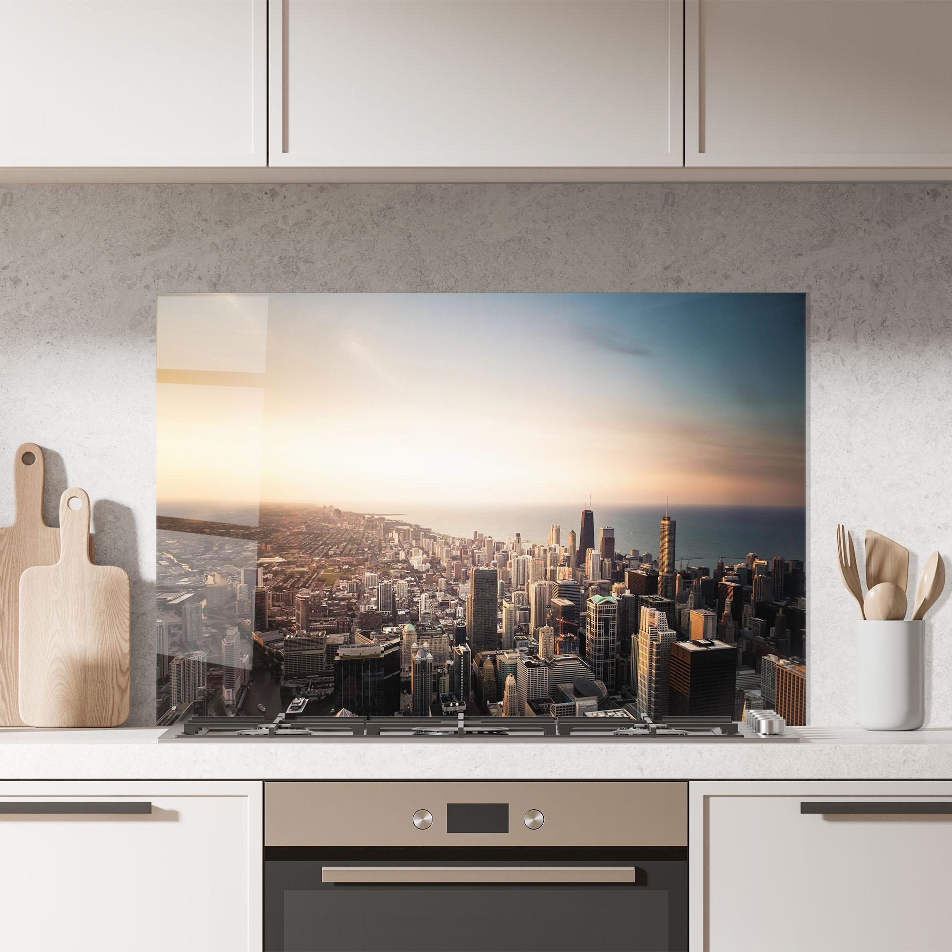 Panou Sticla Bucatarie City Buildings mockup 7