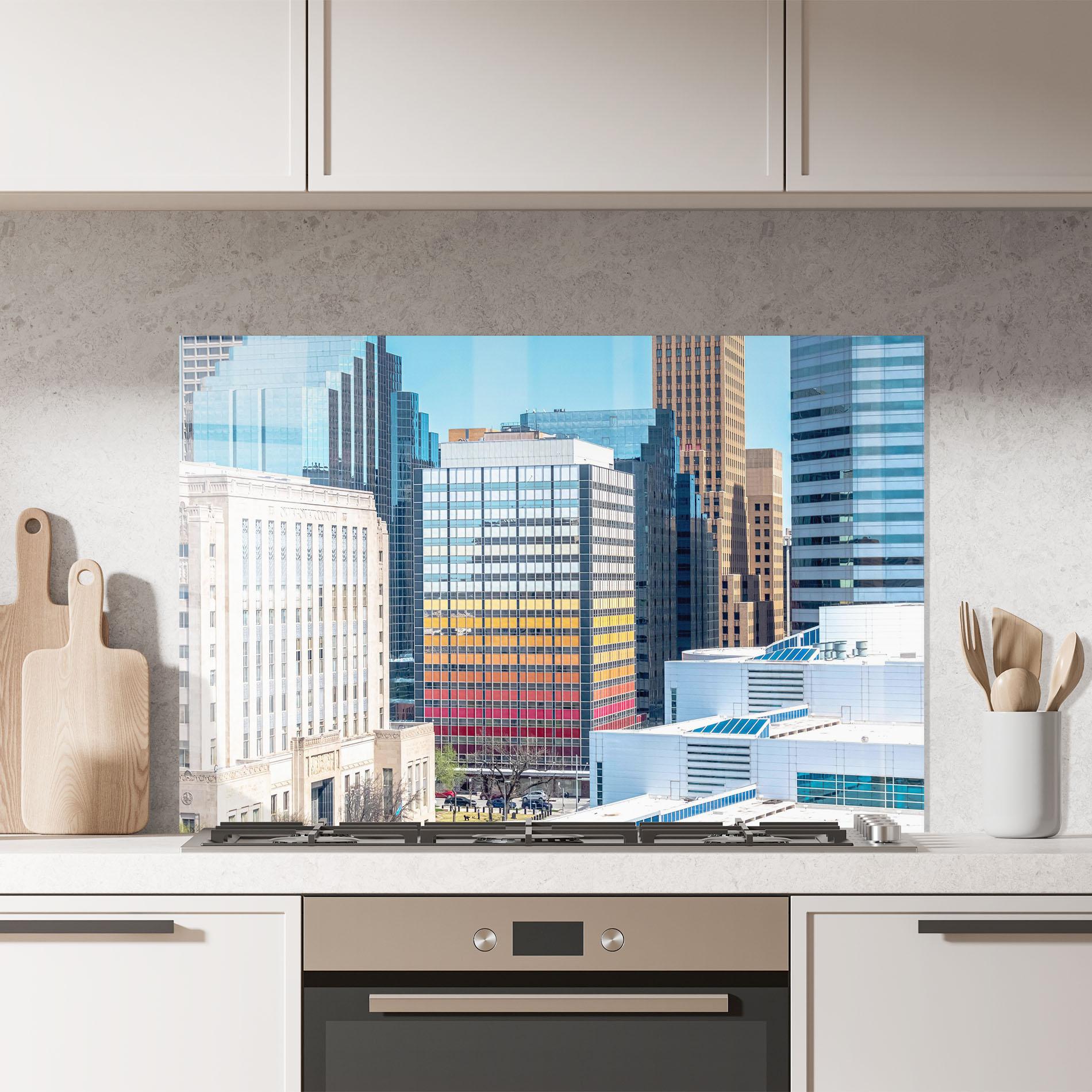 Panou Sticla Bucatarie Colorful Urban Building mockup 7