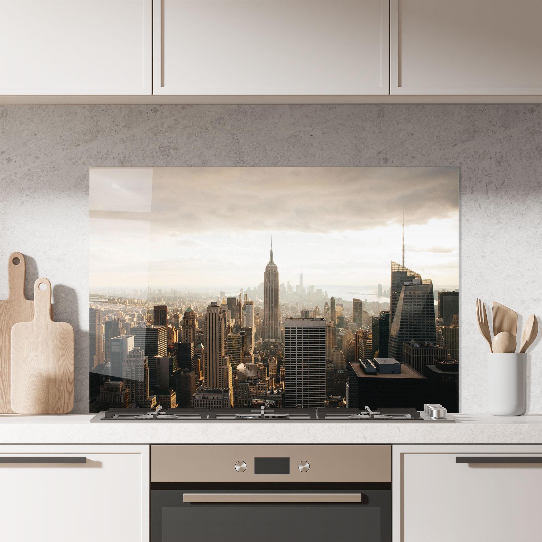 Panou Sticla Bucatarie Grey Cloud Buildings mockup 7