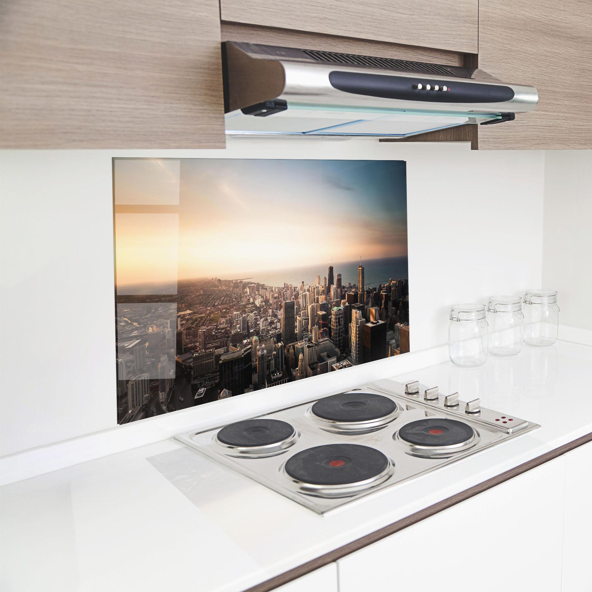 Panou Sticla Bucatarie City Buildings mockup 8