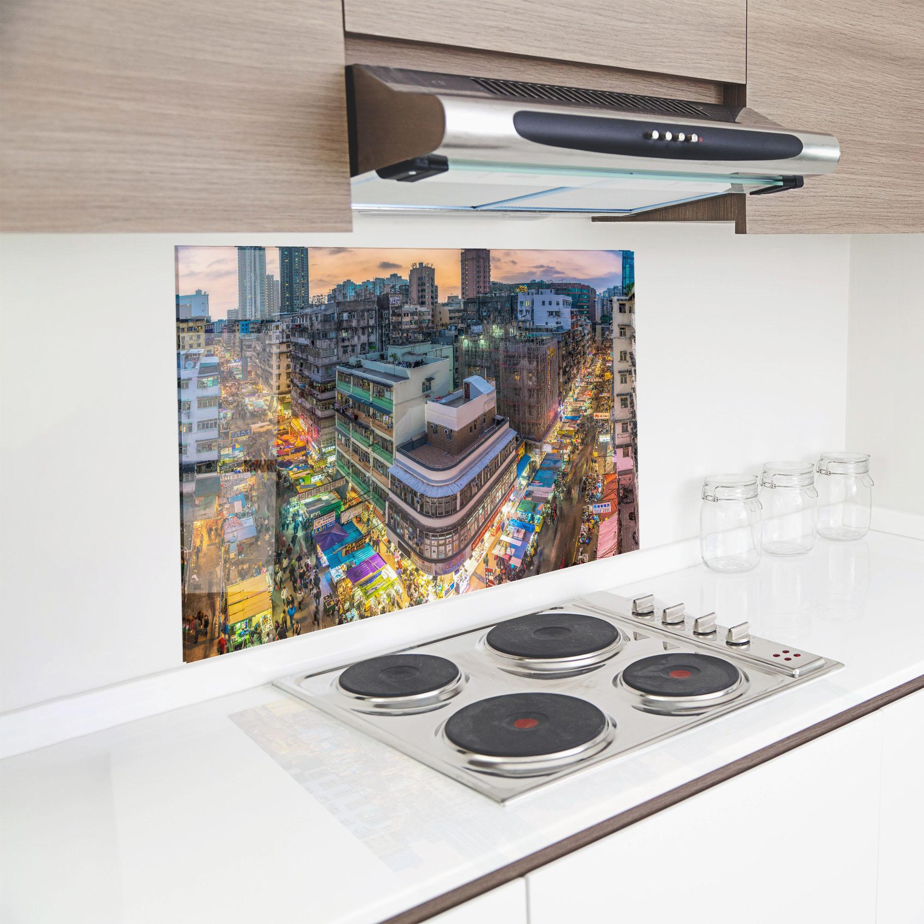 Panou Sticla Bucatarie Colorful Building mockup 8