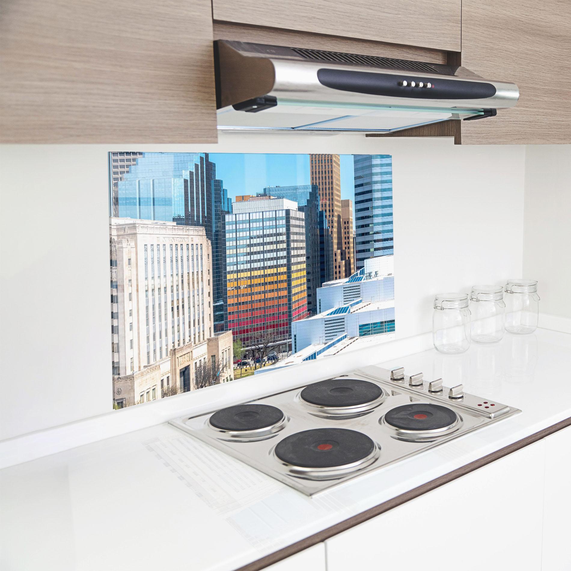 Panou Sticla Bucatarie Colorful Urban Building mockup 8