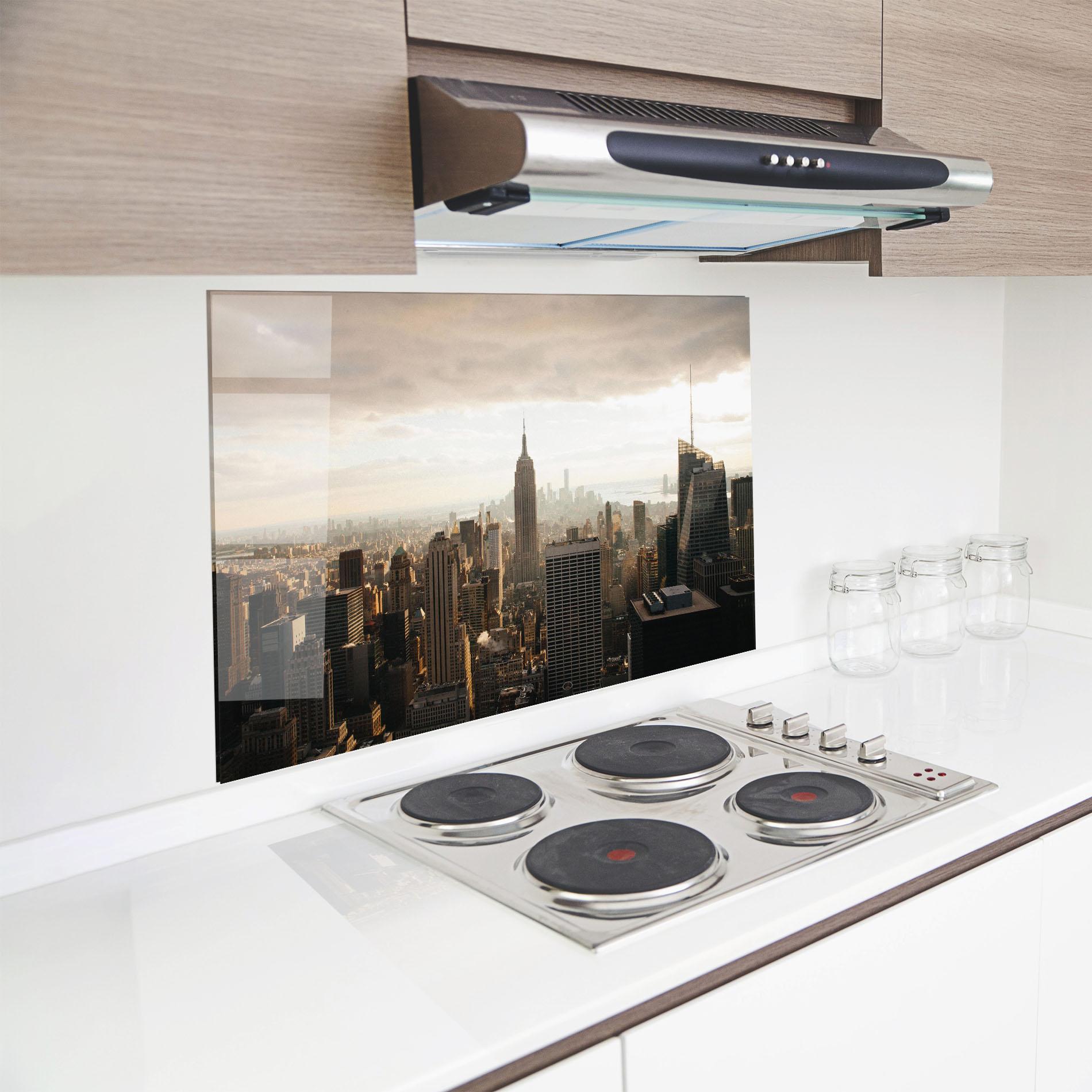 Panou Sticla Bucatarie Grey Cloud Buildings mockup 8