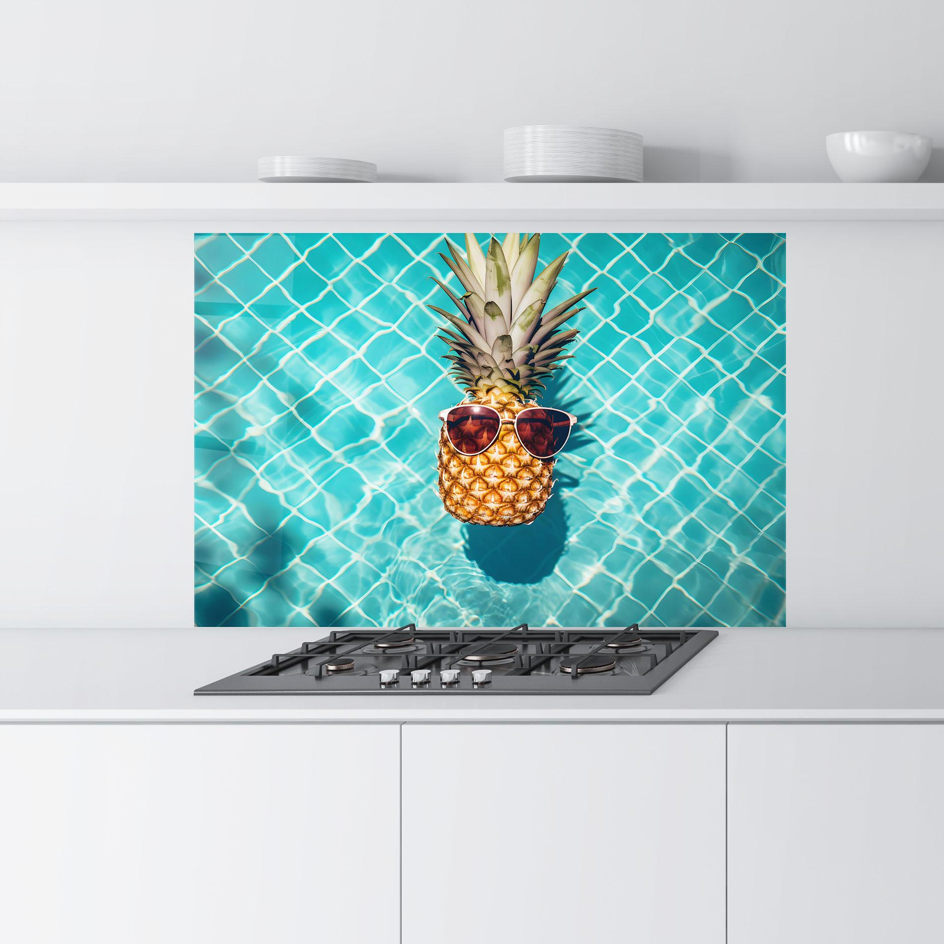 Panou Sticla Bucatarie Pineapple In Pool mockup 9