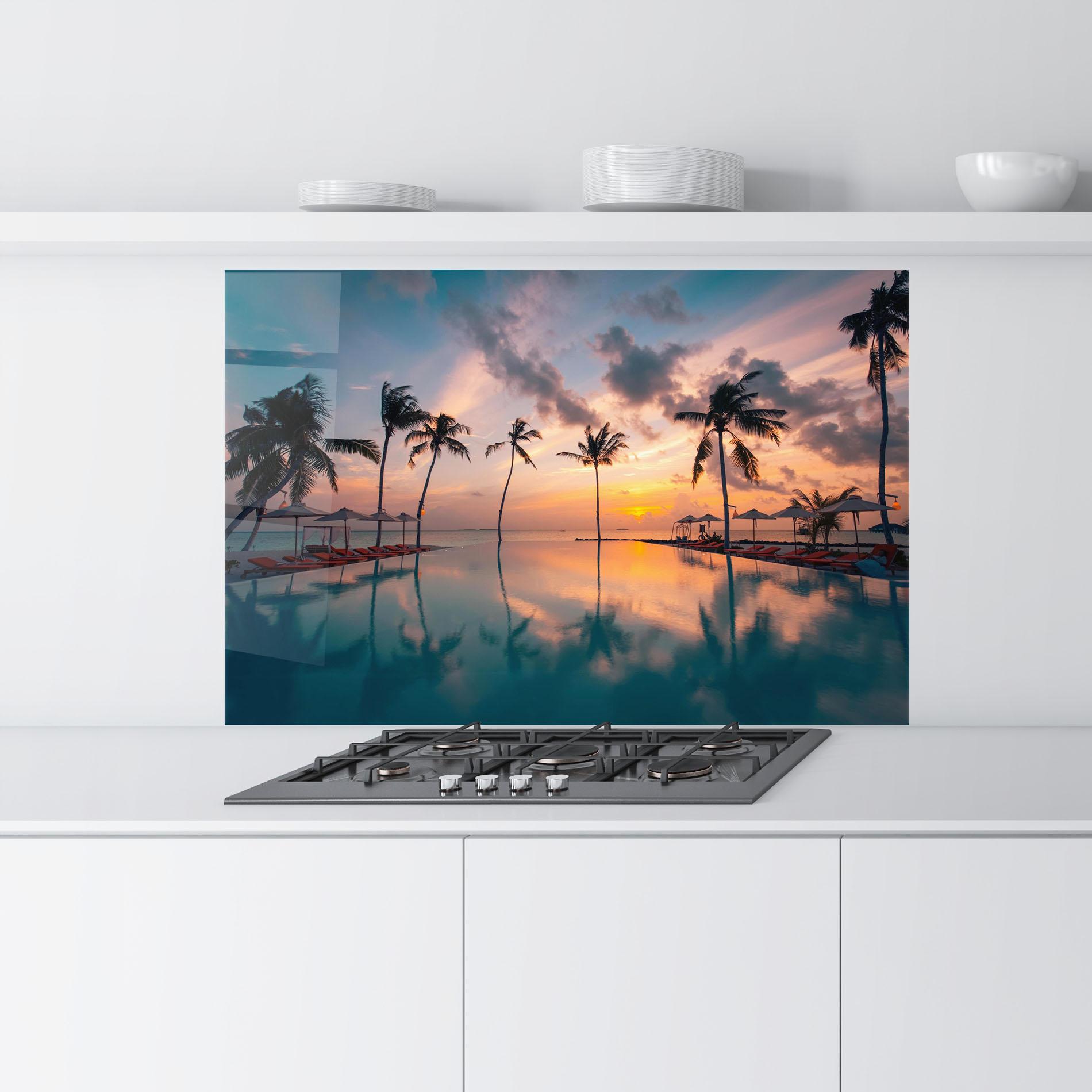 Panou Sticla Bucatarie Tropical Beach mockup 9