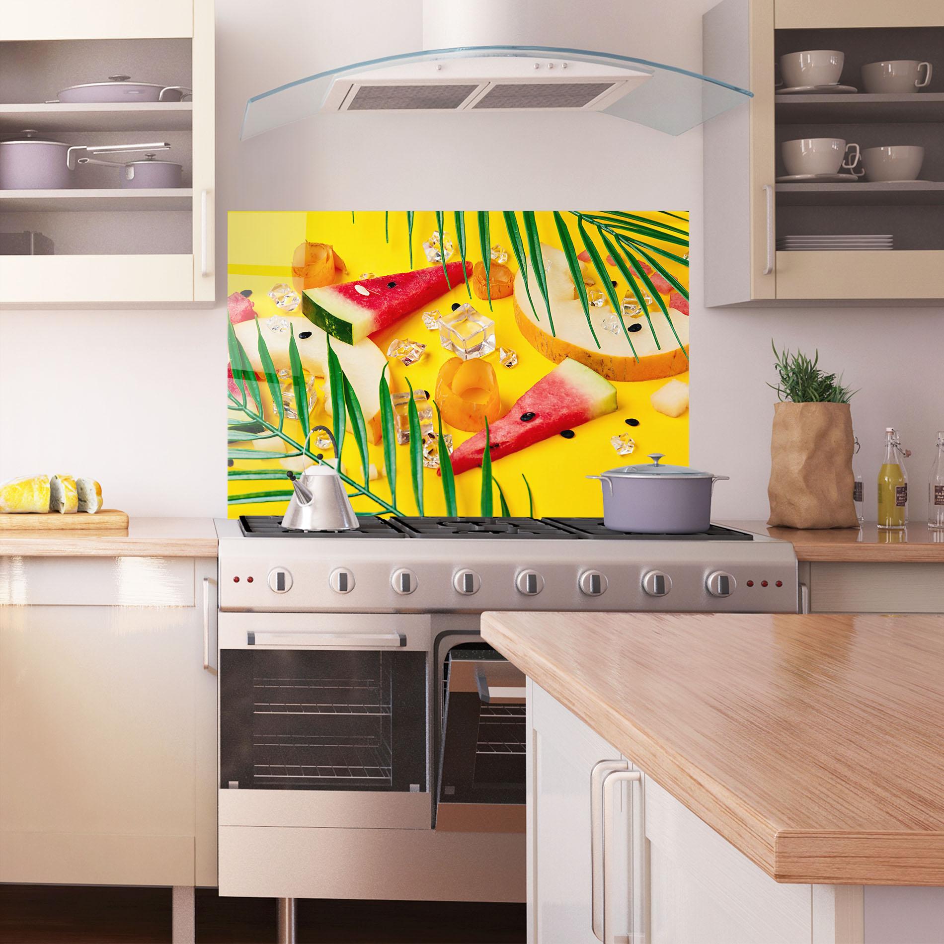 Panou Sticla Bucatarie Ice Cubes Fruits mockup 1