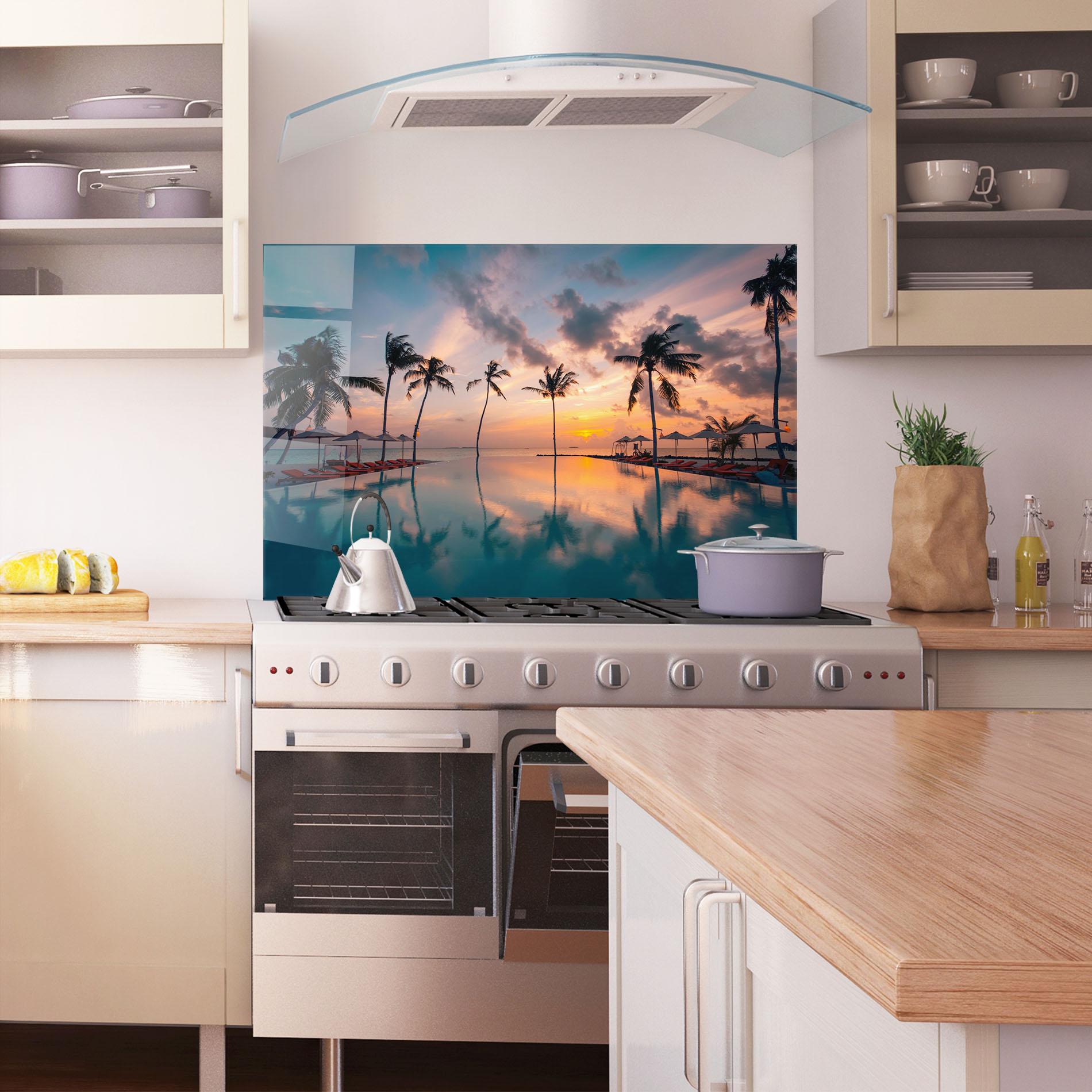 Panou Sticla Bucatarie Tropical Beach mockup 1