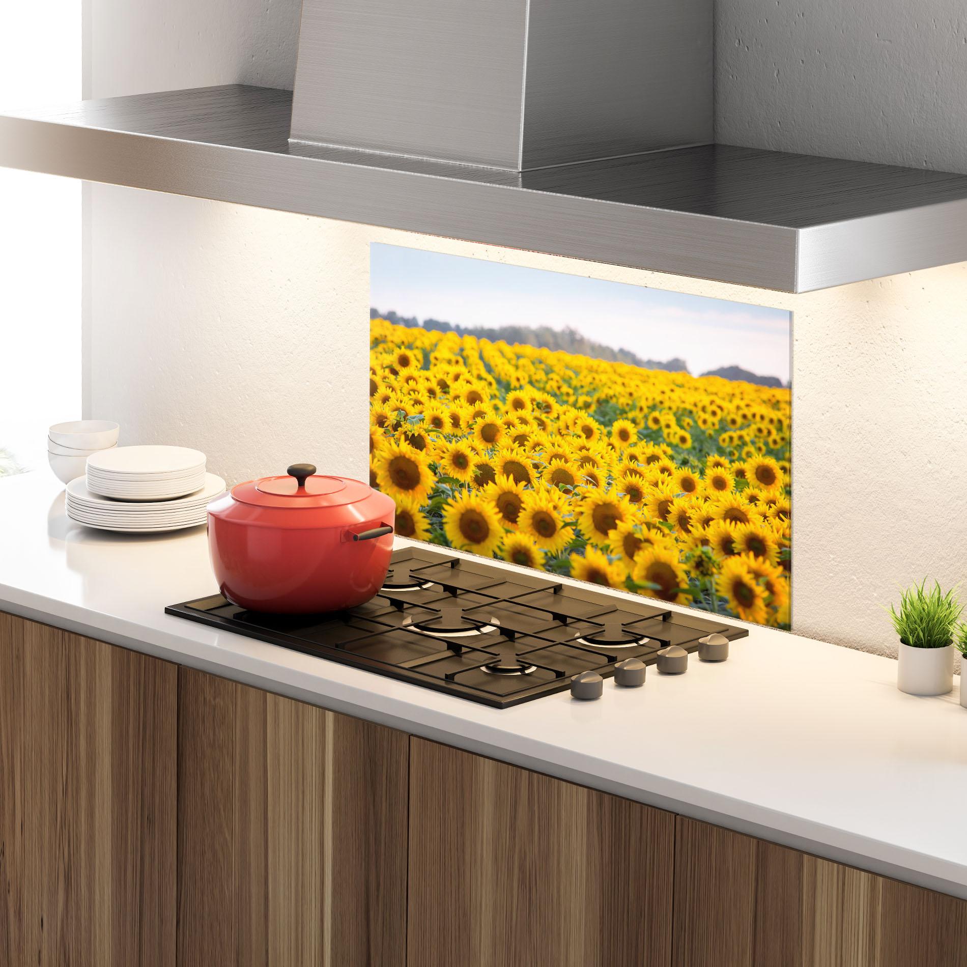 Panou Sticla Bucatarie Blooming Sunflowers mockup 4