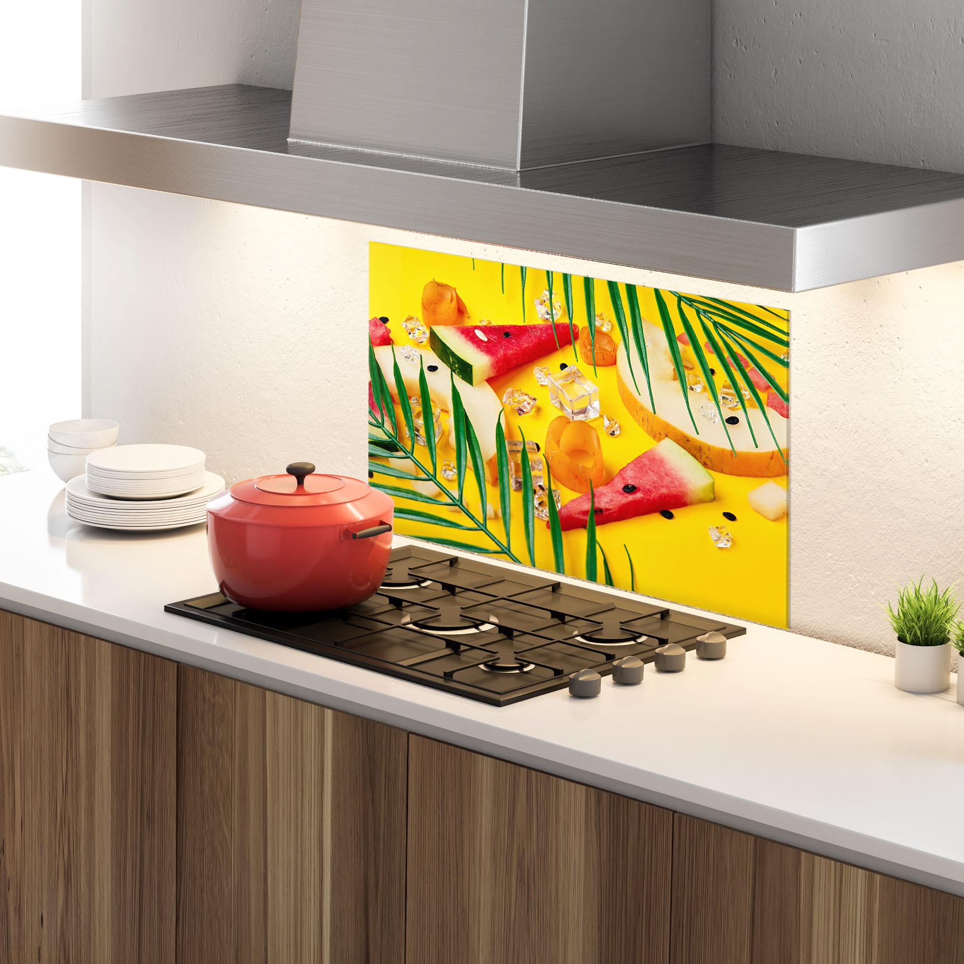 Panou Sticla Bucatarie Ice Cubes Fruits mockup 4