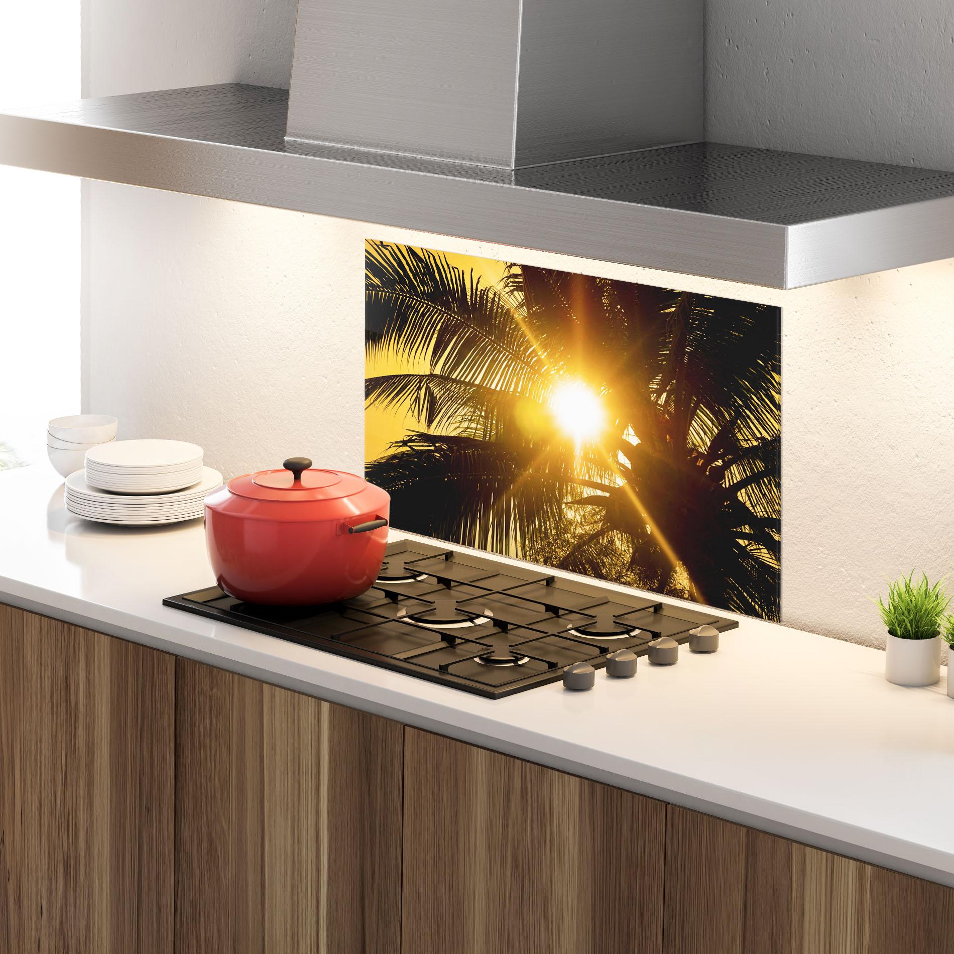 Panou Sticla Bucatarie Palm Trees Sun mockup 4