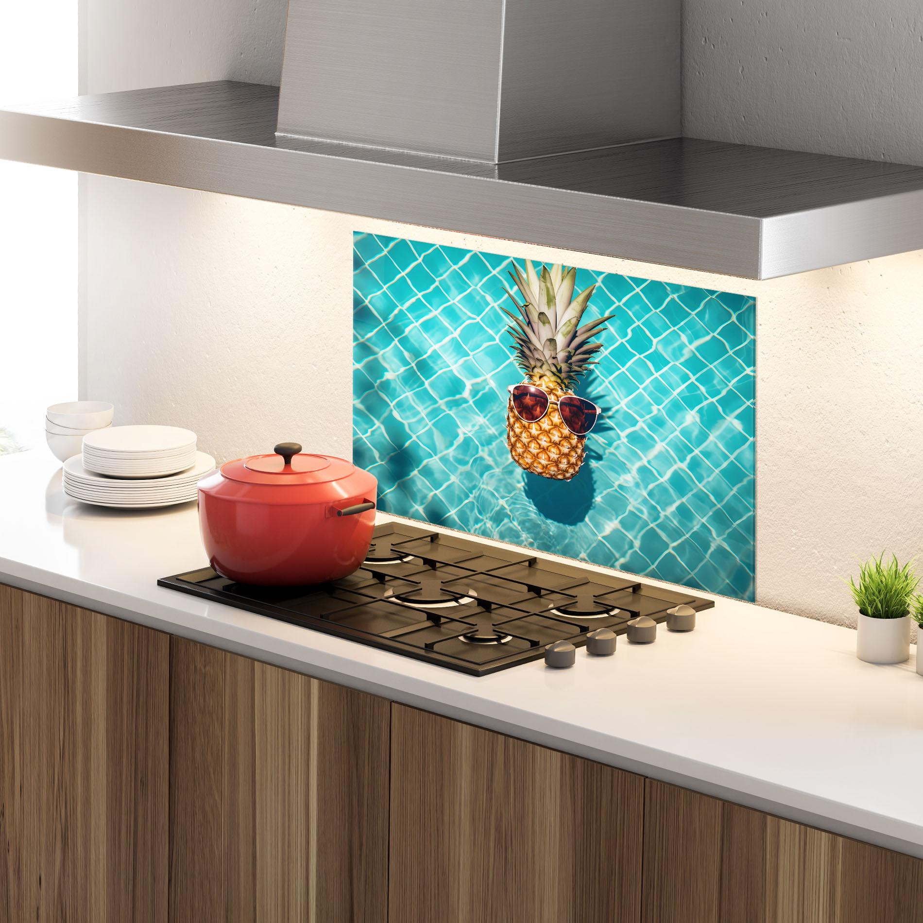 Panou Sticla Bucatarie Pineapple In Pool mockup 4