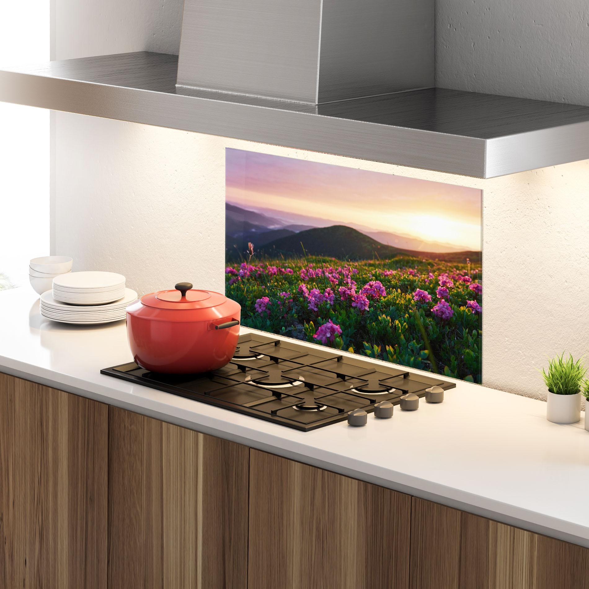 Panou Sticla Bucatarie Purple Summer Flowers mockup 4