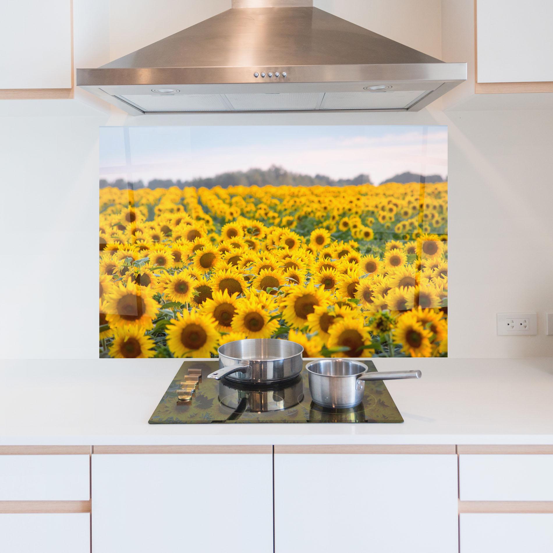 Panou Sticla Bucatarie Blooming Sunflowers mockup 5