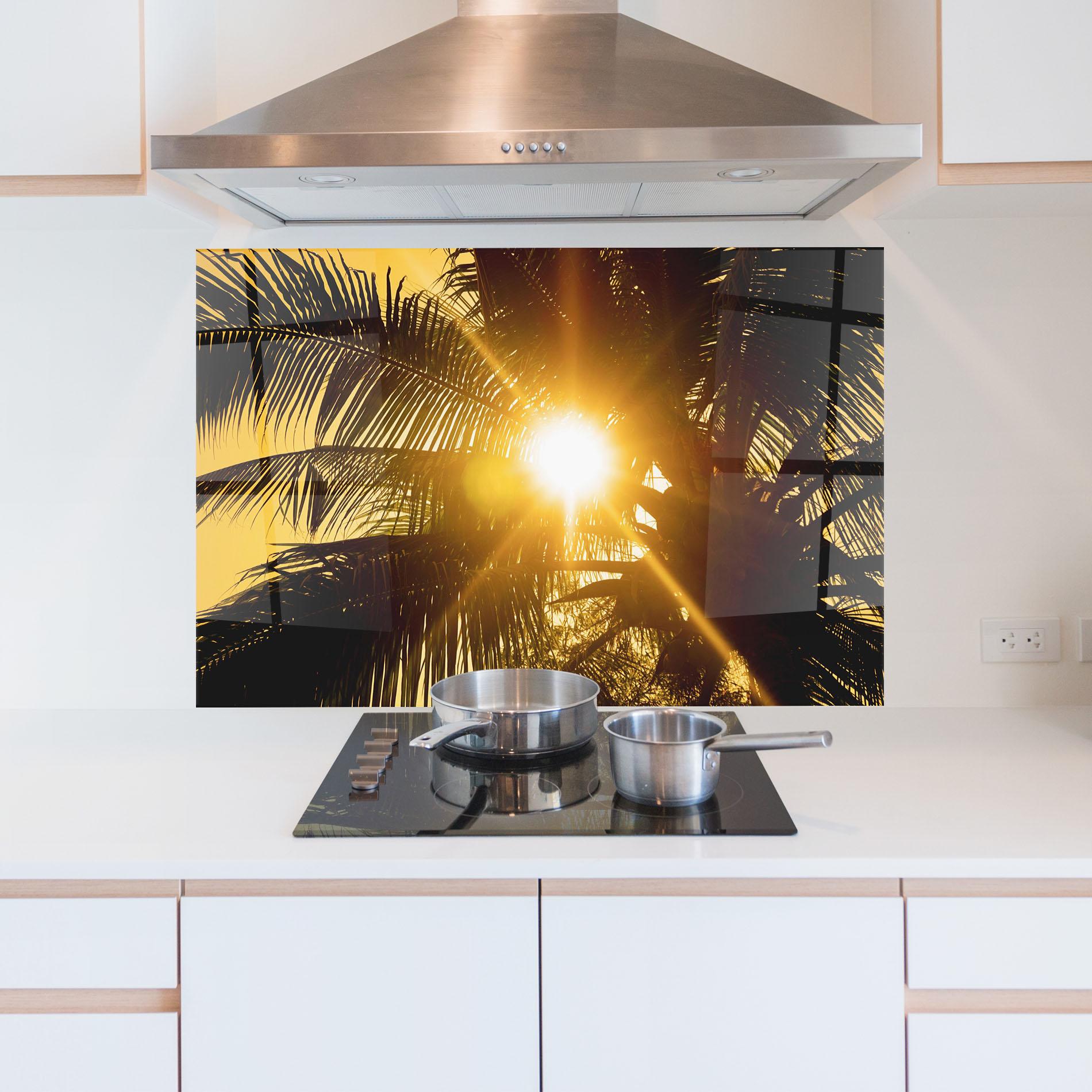 Panou Sticla Bucatarie Palm Trees Sun mockup 5