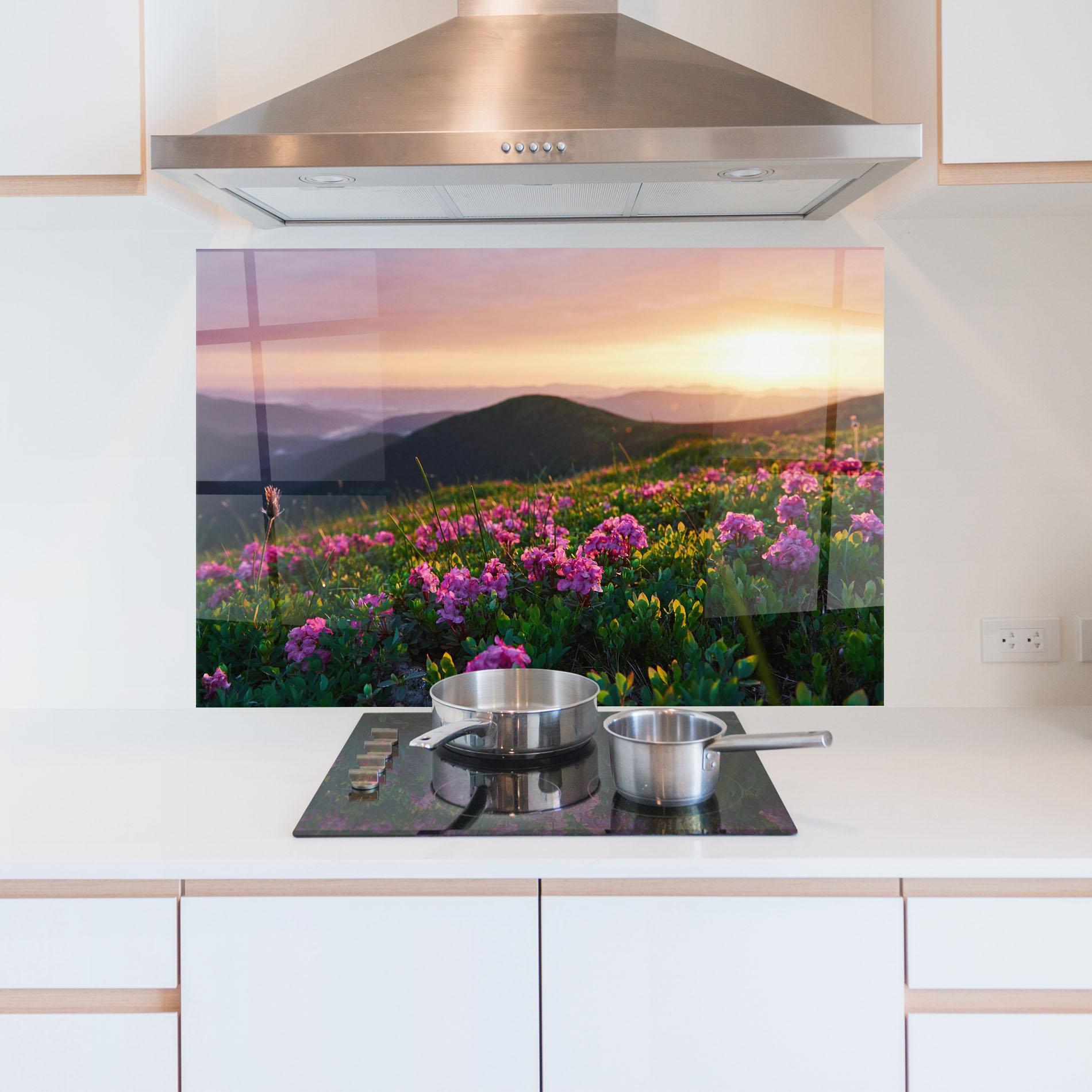 Panou Sticla Bucatarie Purple Summer Flowers mockup 5