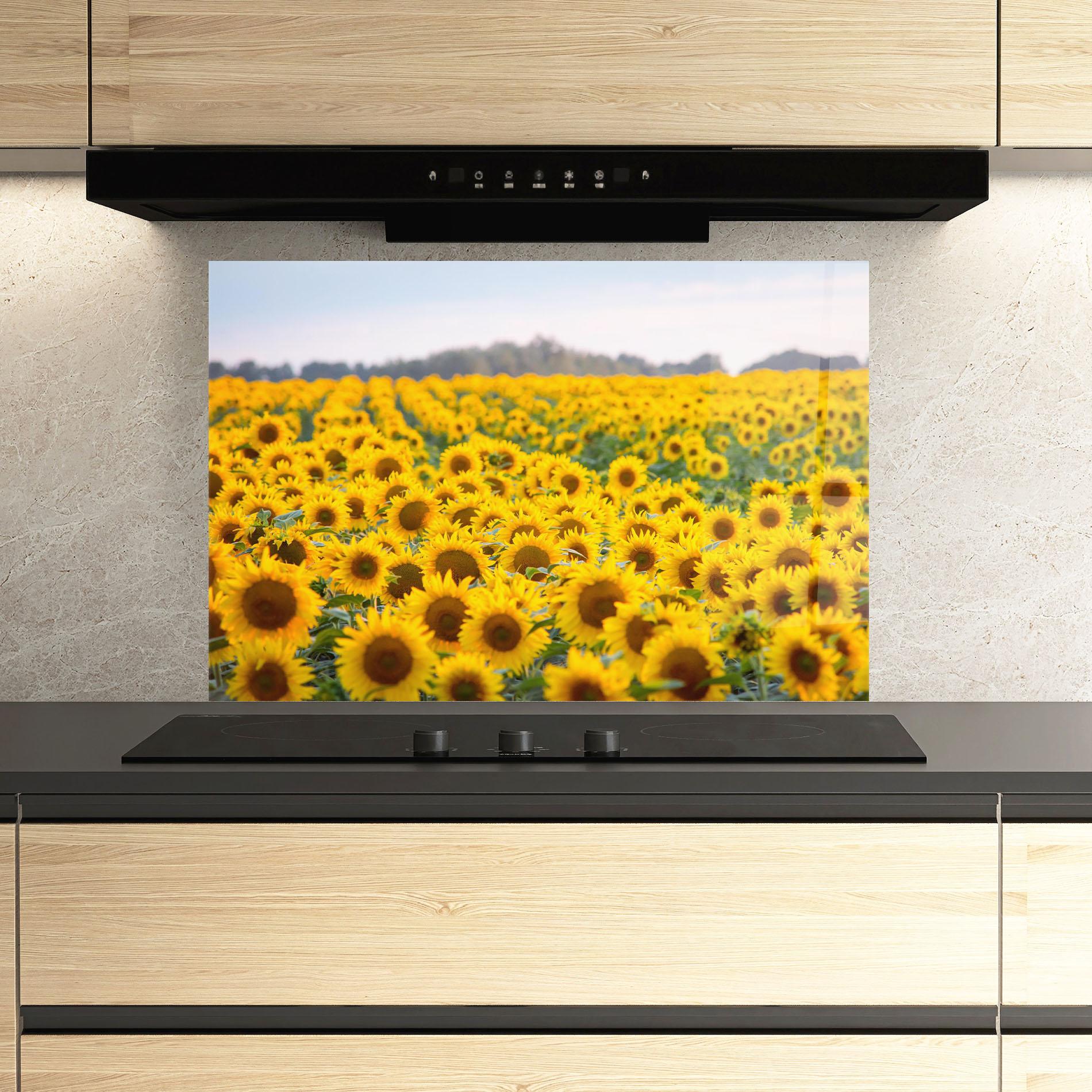 Panou Sticla Bucatarie Blooming Sunflowers mockup 3