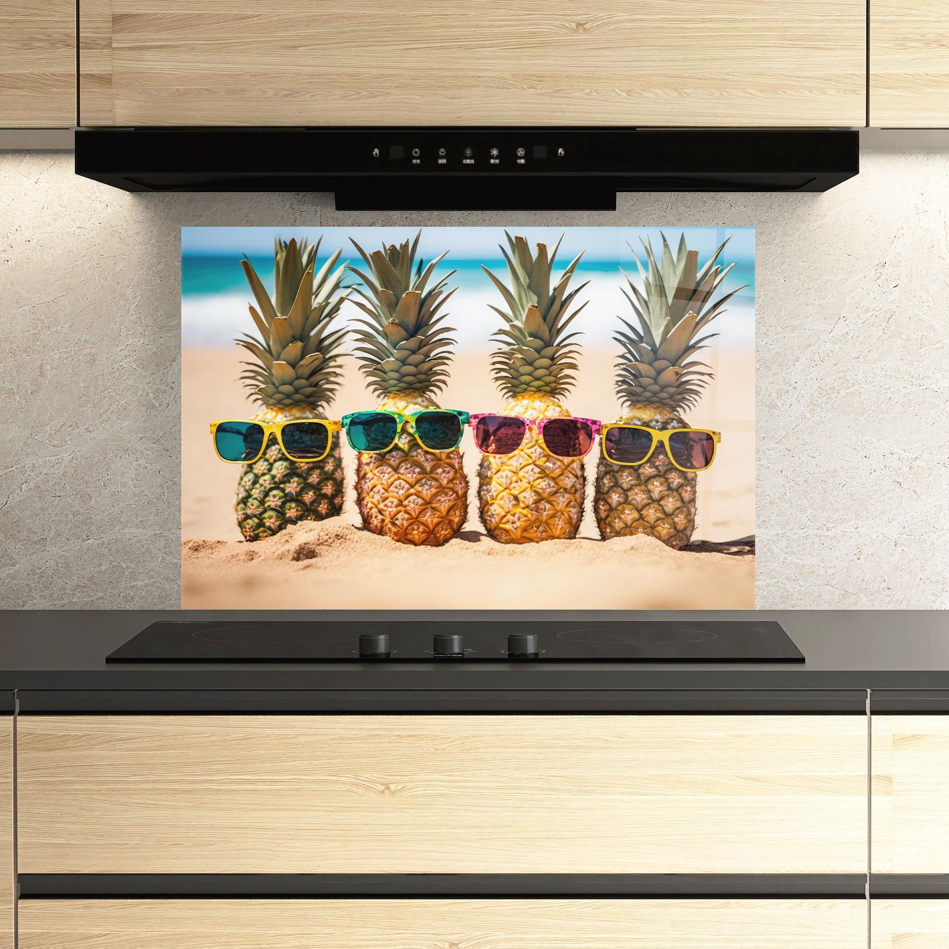 Panou Sticla Bucatarie Five Pineapples mockup 3