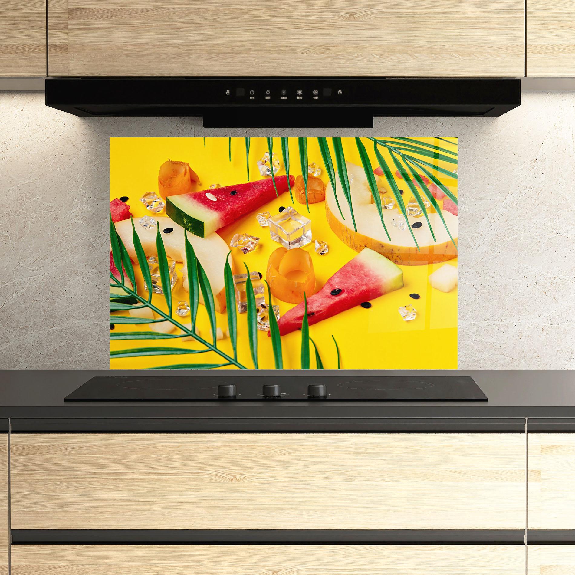 Panou Sticla Bucatarie Ice Cubes Fruits mockup 3