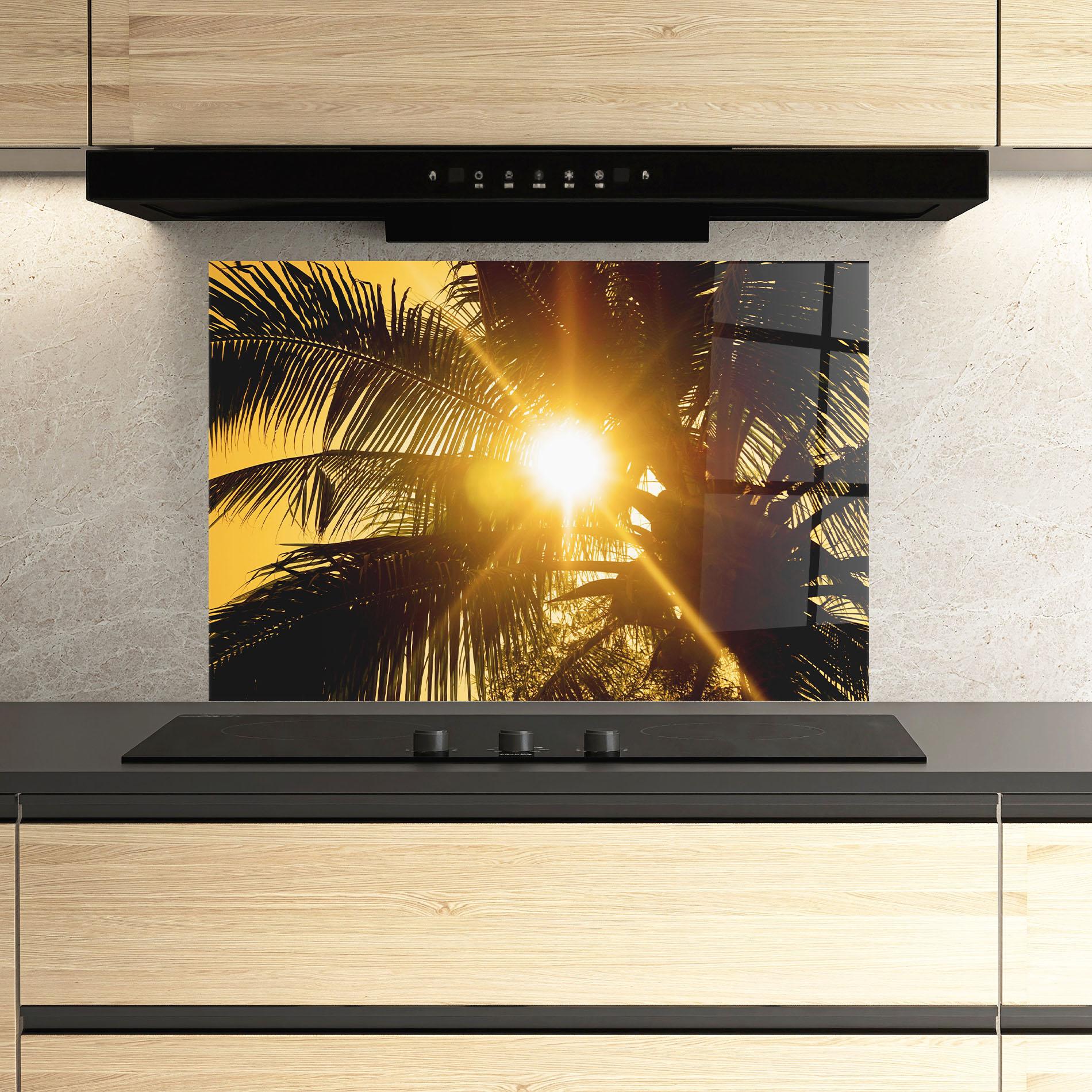 Panou Sticla Bucatarie Palm Trees Sun mockup 3