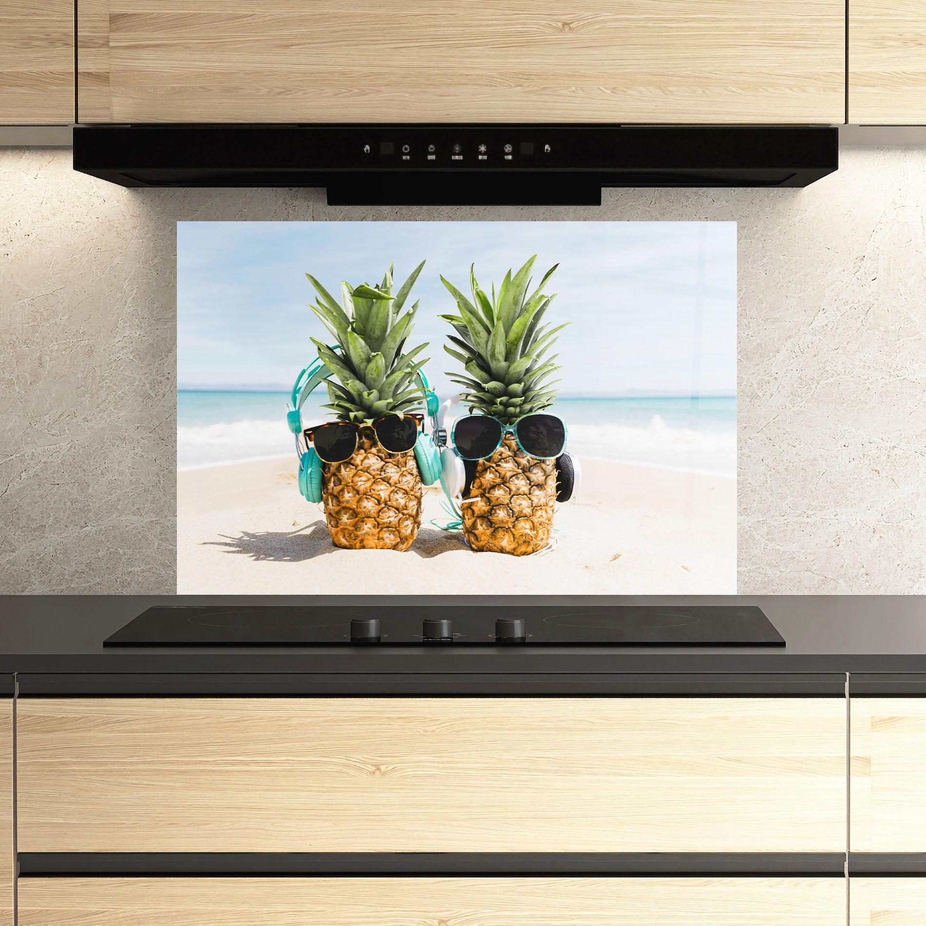 Panou Sticla Bucatarie Pineapples With Sunglasses mockup 3