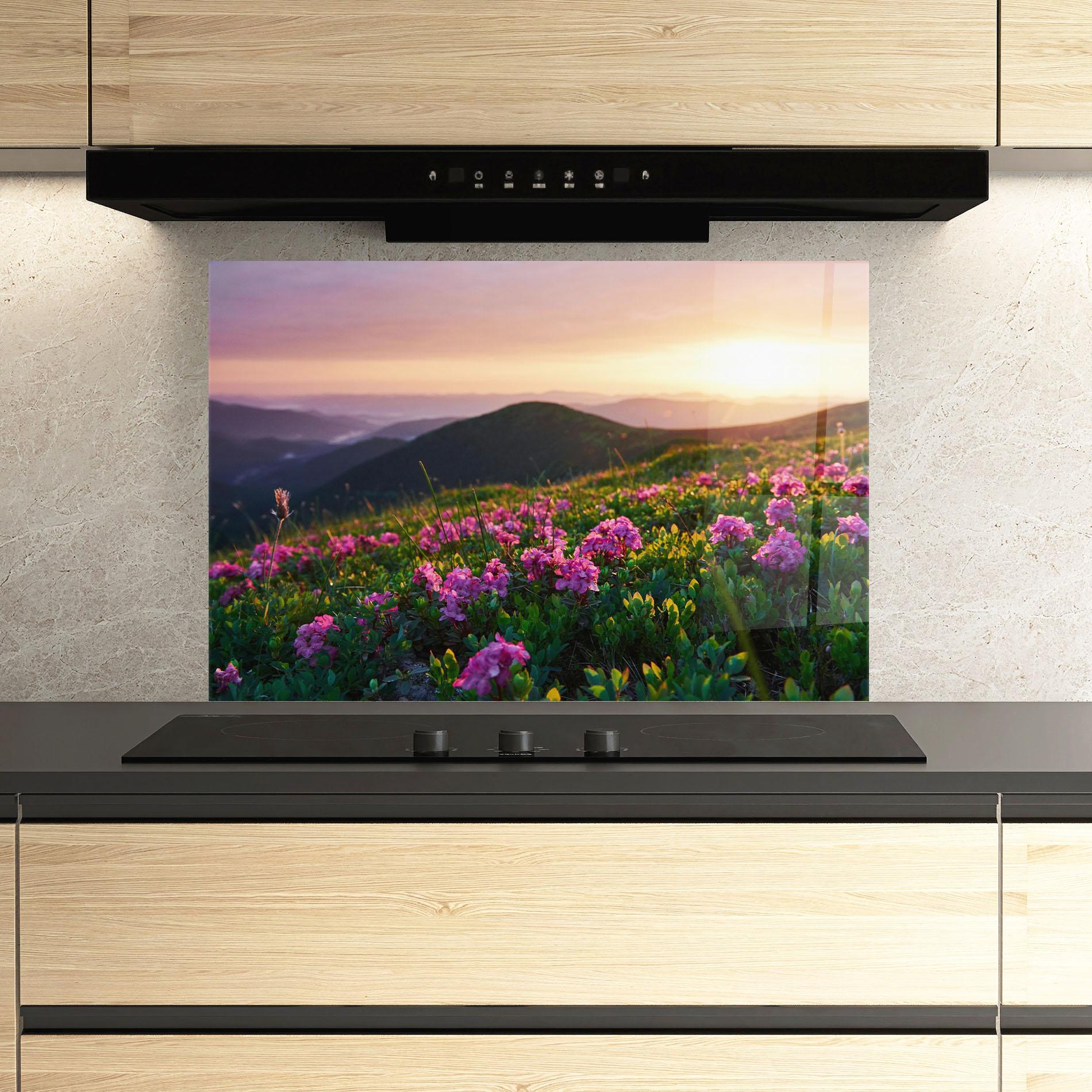 Panou Sticla Bucatarie Purple Summer Flowers mockup 3