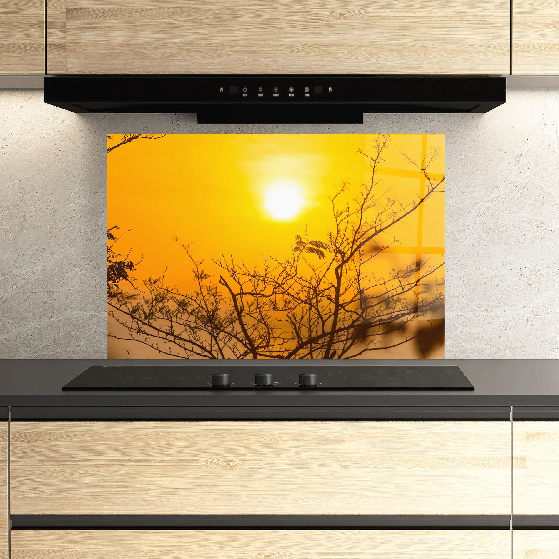 Panou Sticla Bucatarie Sunset Branches mockup 3