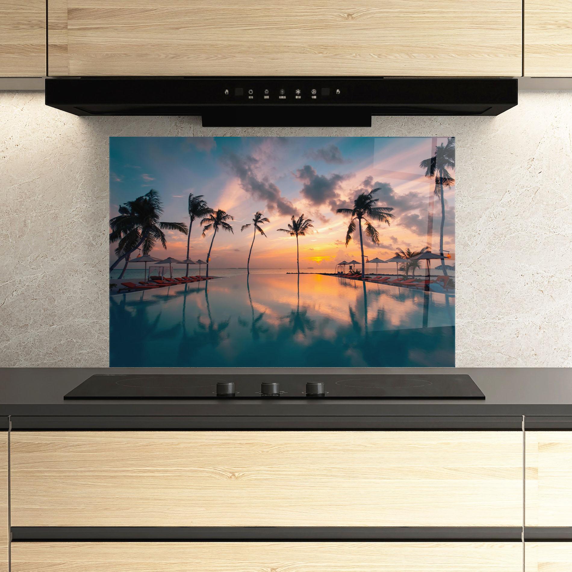 Panou Sticla Bucatarie Tropical Beach mockup 3