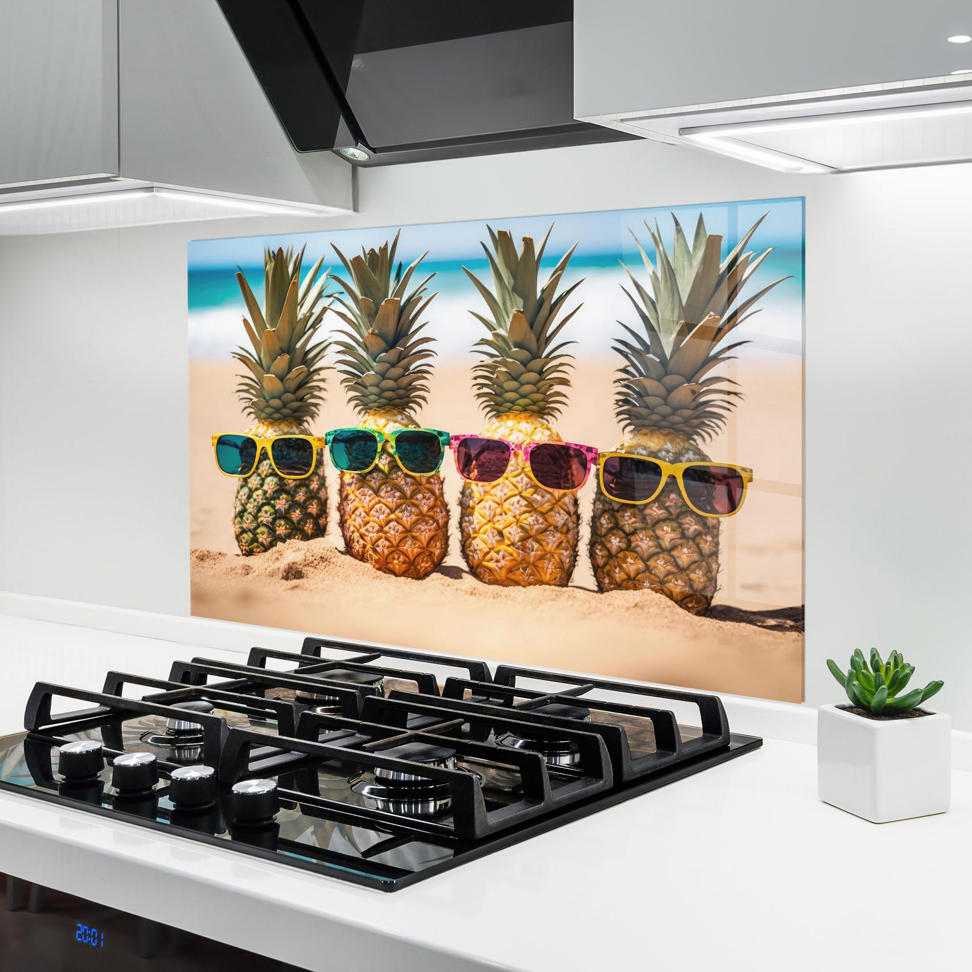 Panou Sticla Bucatarie Five Pineapples mockup 6