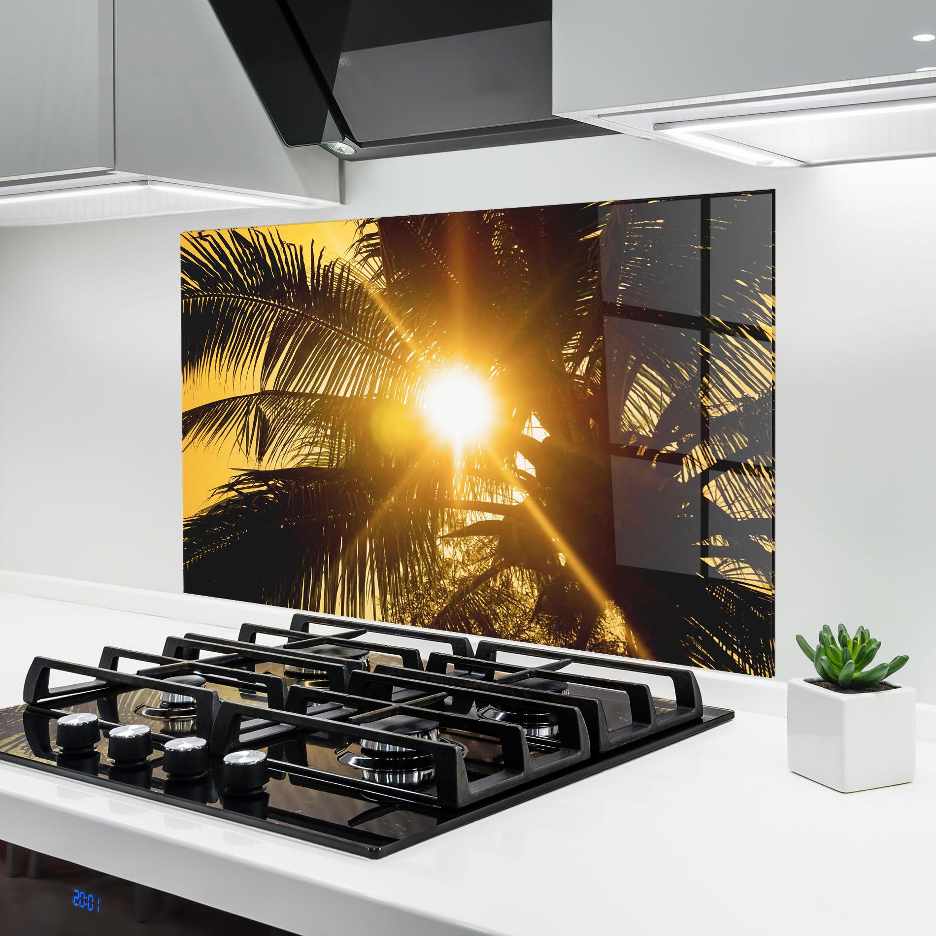 Panou Sticla Bucatarie Palm Trees Sun mockup 6